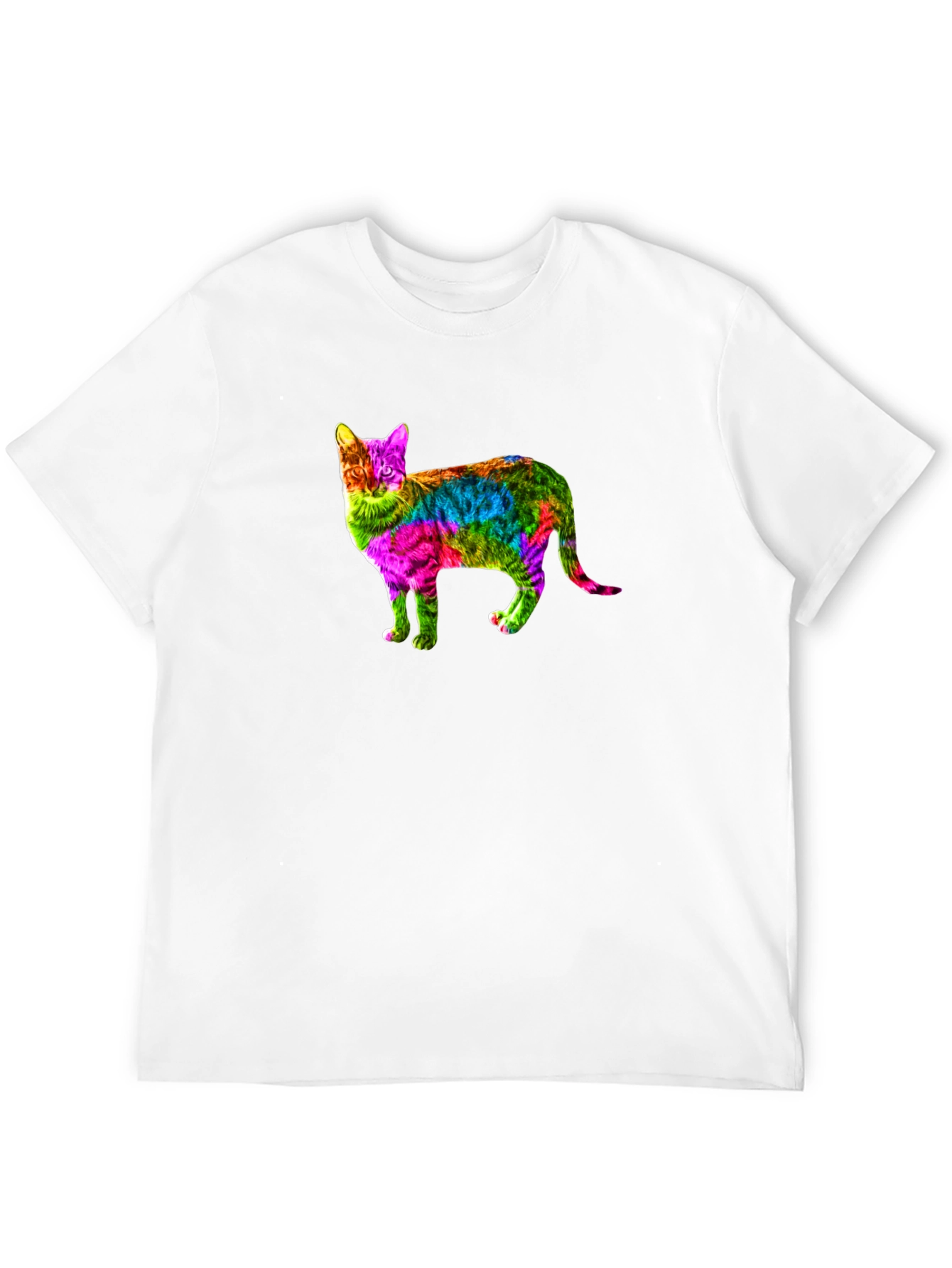 Black Rainbow Cat Graphic Print Black T-Shirt view 12