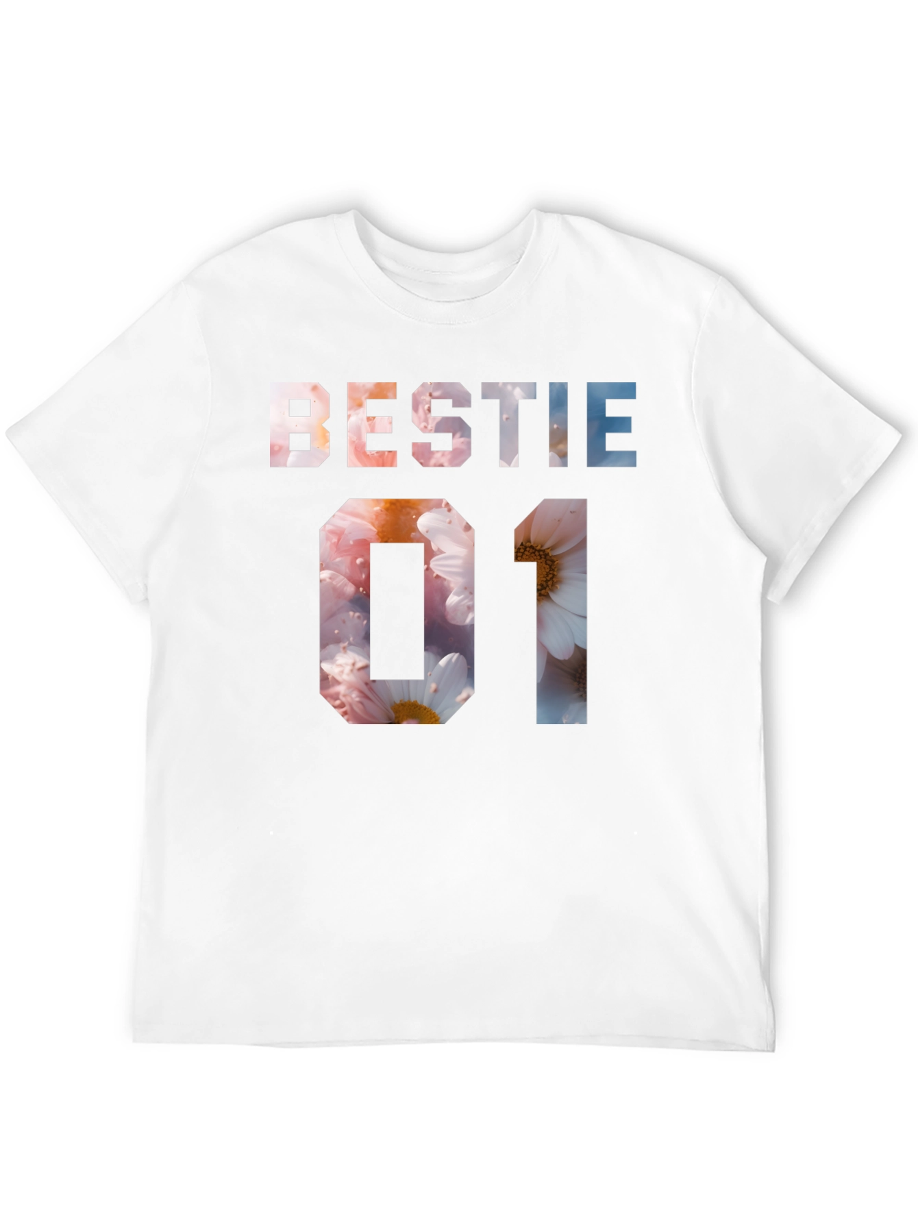 Black Bestie 01 Floral Print Black T-Shirt view 12