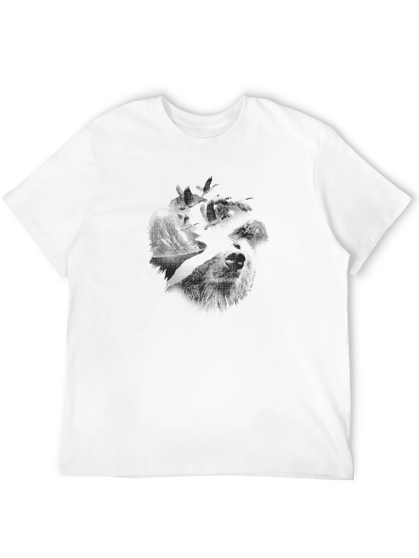 Black Men's Black Graphic T-Shirt - Wolf Design view 12