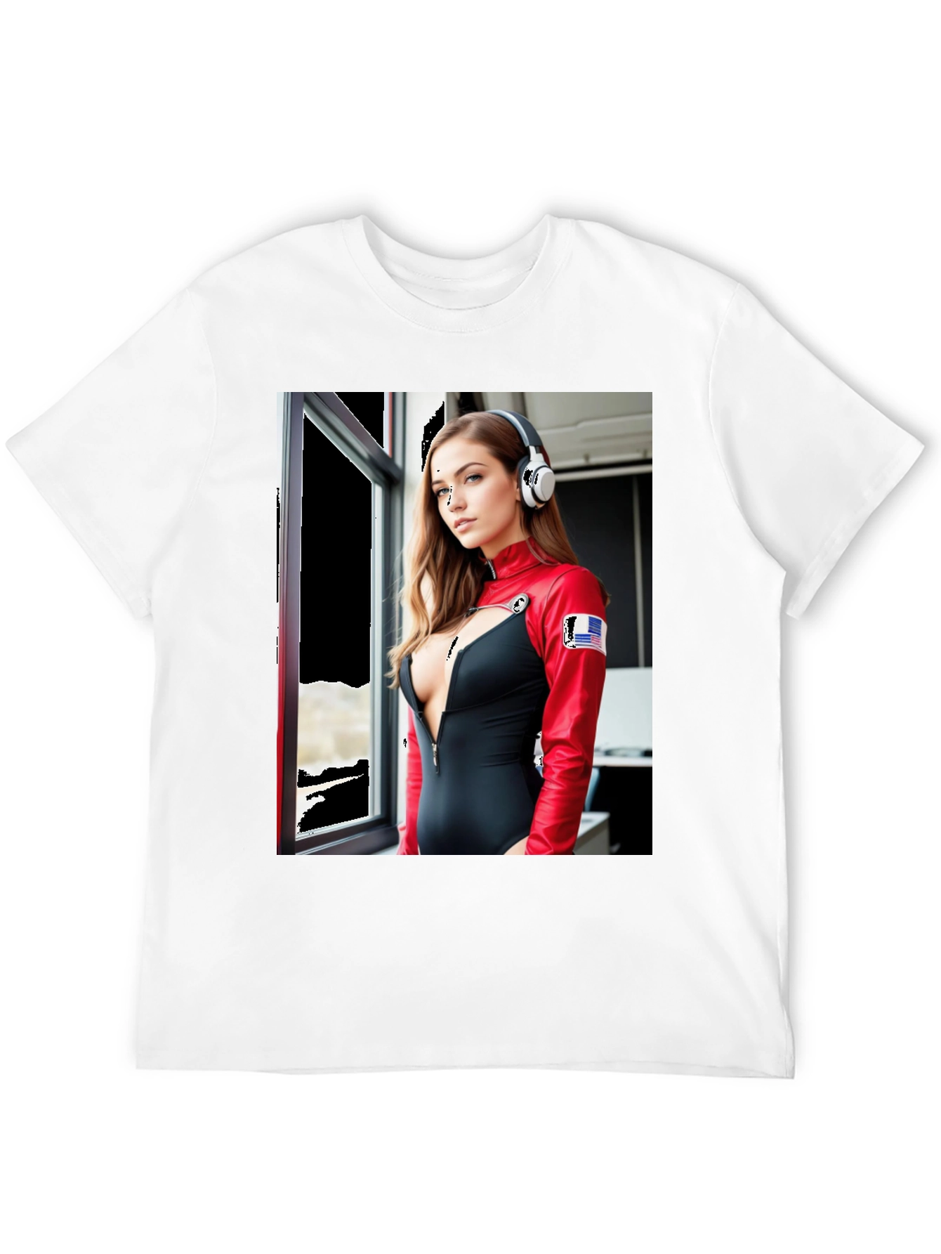 Black Black T-Shirt with Futuristic Woman Graphic view 12