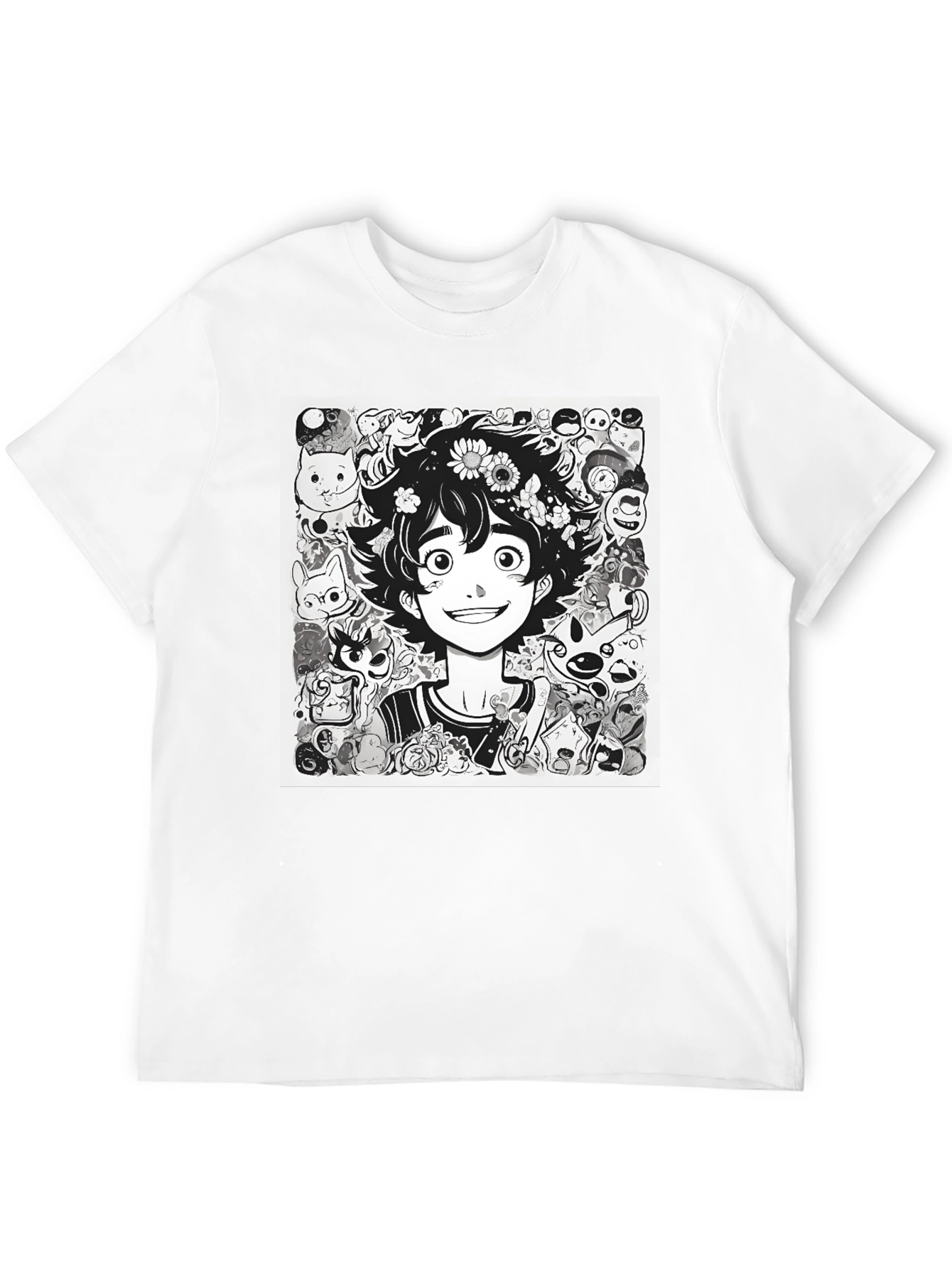 Anime Character Graphic Print Black Tee - 12