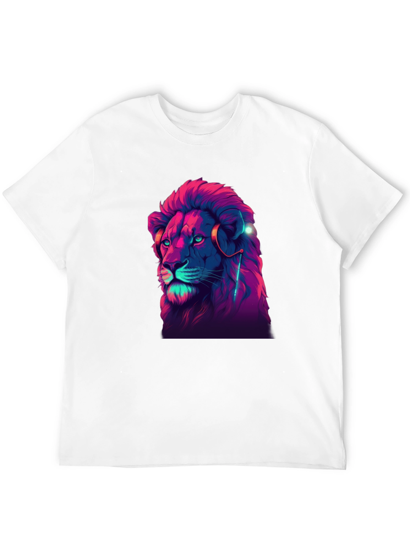 Black Neon Lion Graphic Black T-Shirt view 12