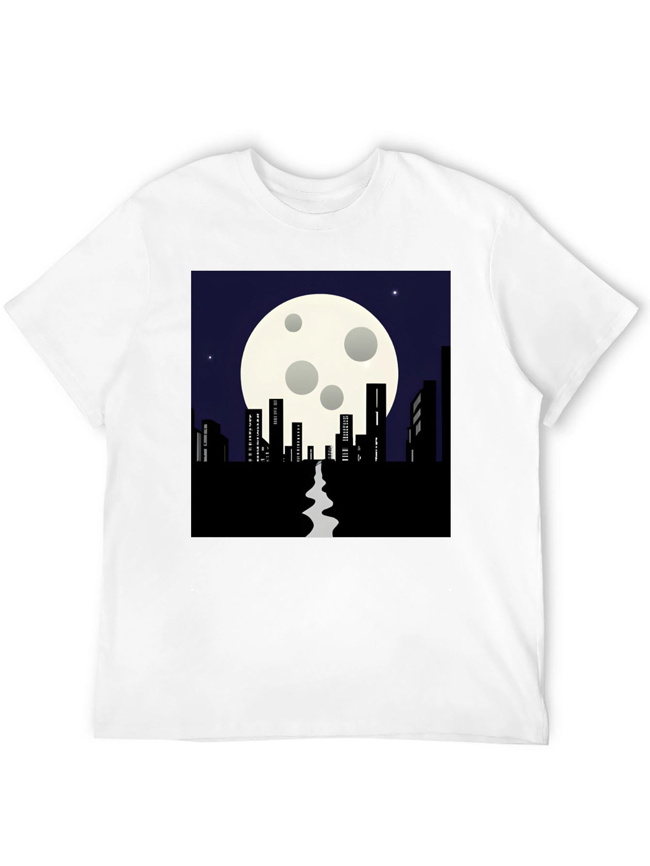 Black Night Cityscape T-Shirt: Moonlit Silhouette Tee view 12