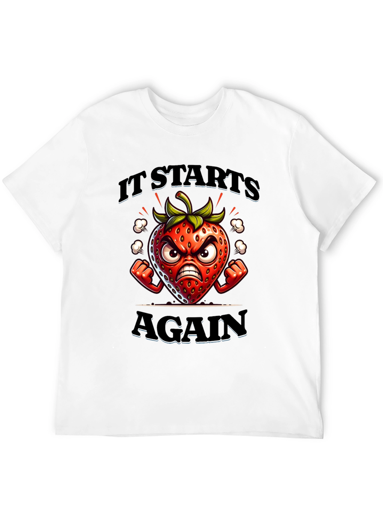 Black Angry Strawberry Cartoon Graphic T-Shirt view 12