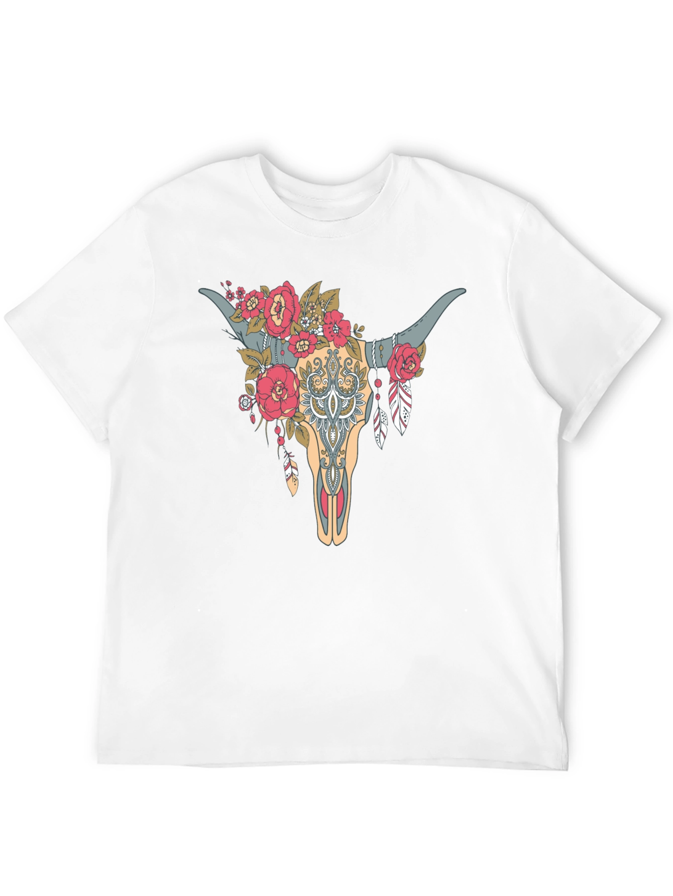 Black Floral Bull Skull Graphic Tee - Western Style view 12