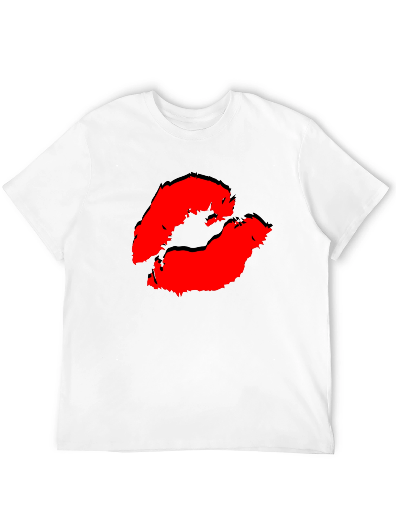 Black Red Lips Kiss Print Black Casual T-Shirt view 12