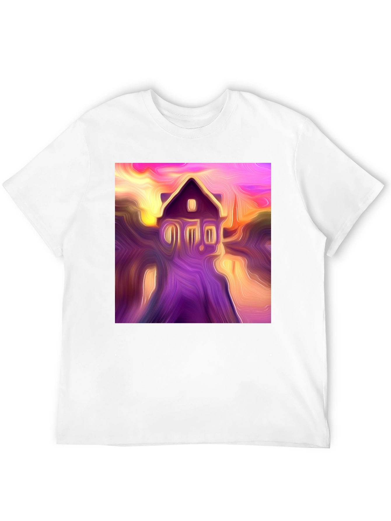 Black Abstract House Graphic Tee - Soft Black Cotton Shirt view 12