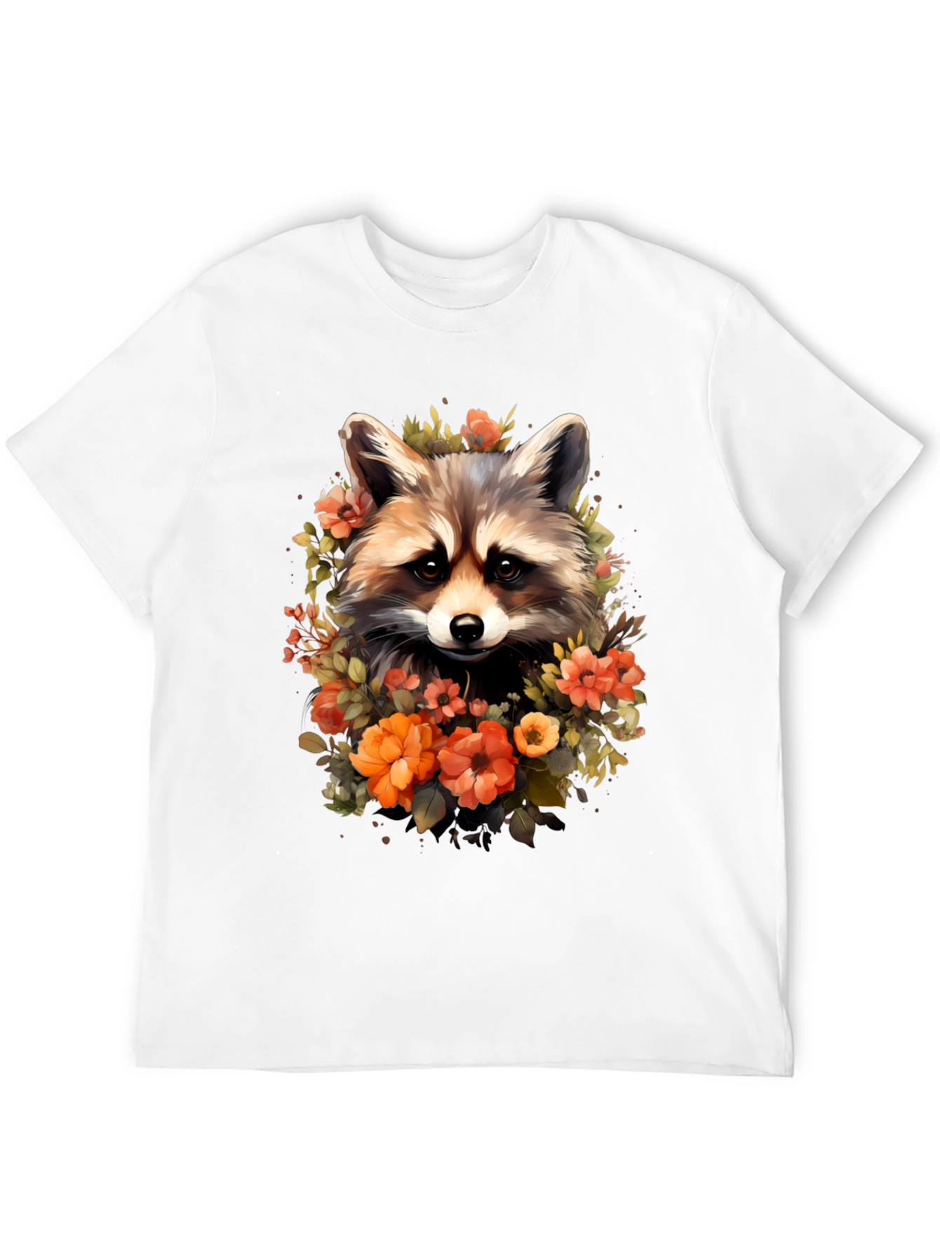 Black Raccoon & Floral Graphic Tee - Soft Black T-Shirt view 12
