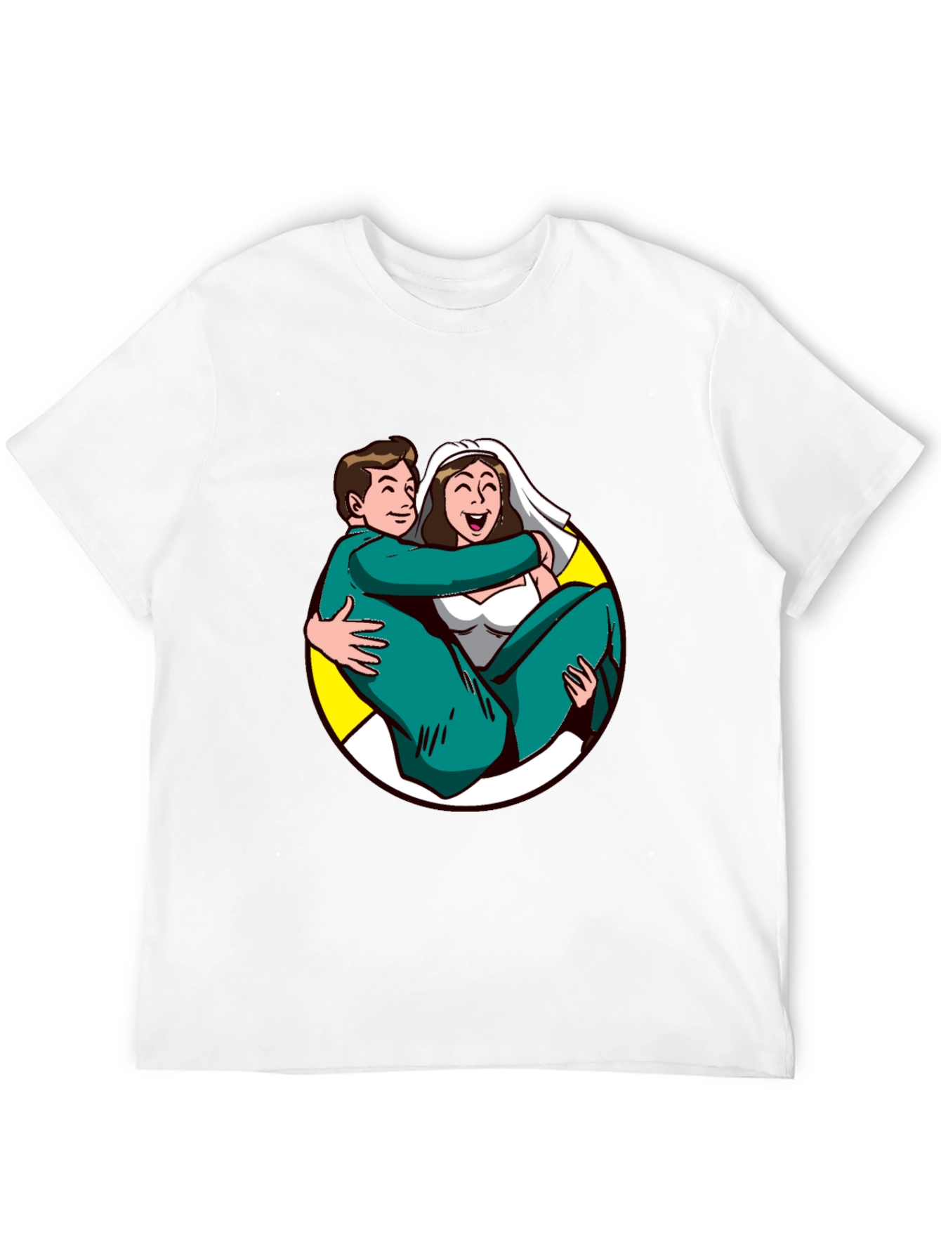 Black Cartoon Bride and Groom Black T-Shirt view 12