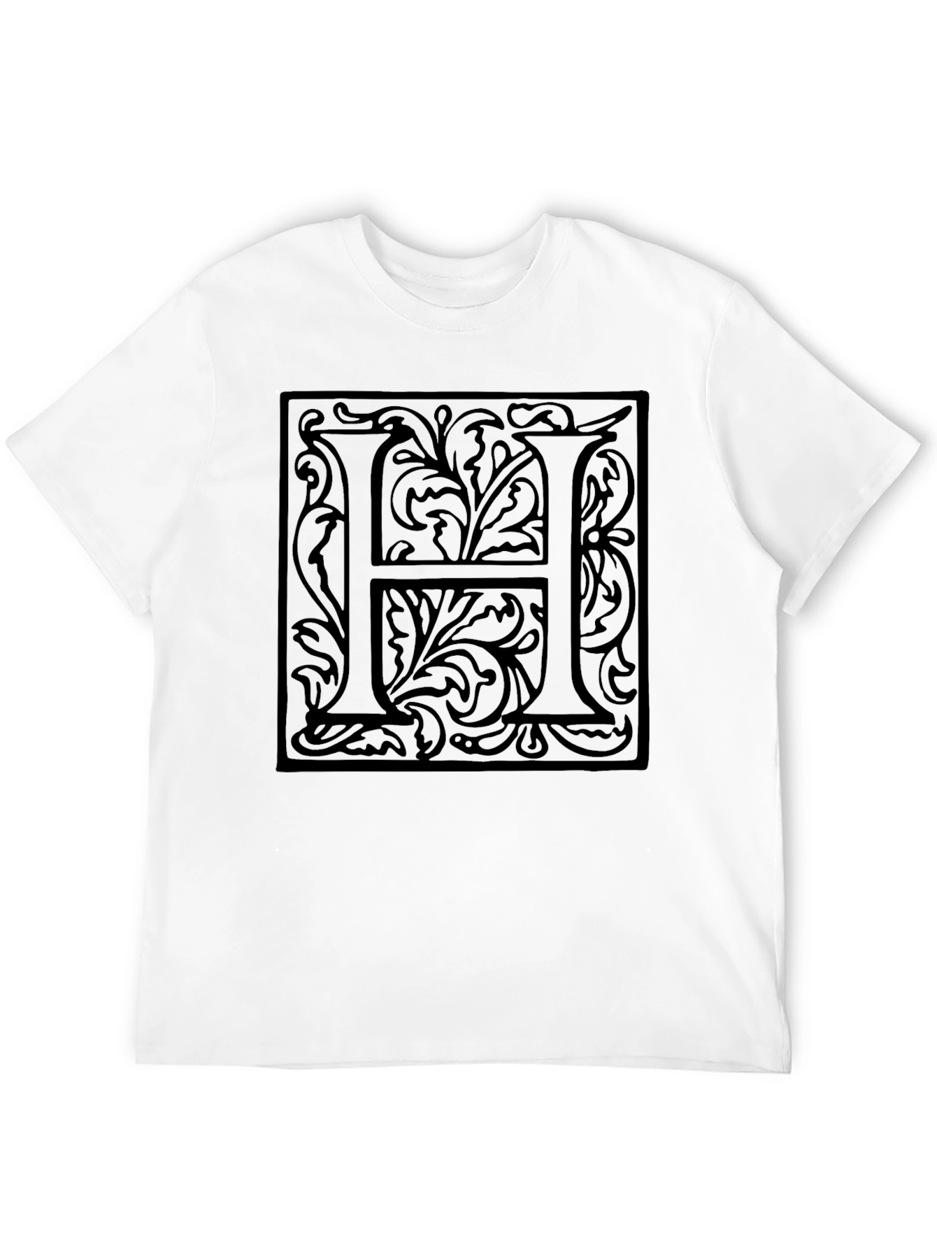 Black Elegant "H" Initial Black Graphic T-Shirt view 12