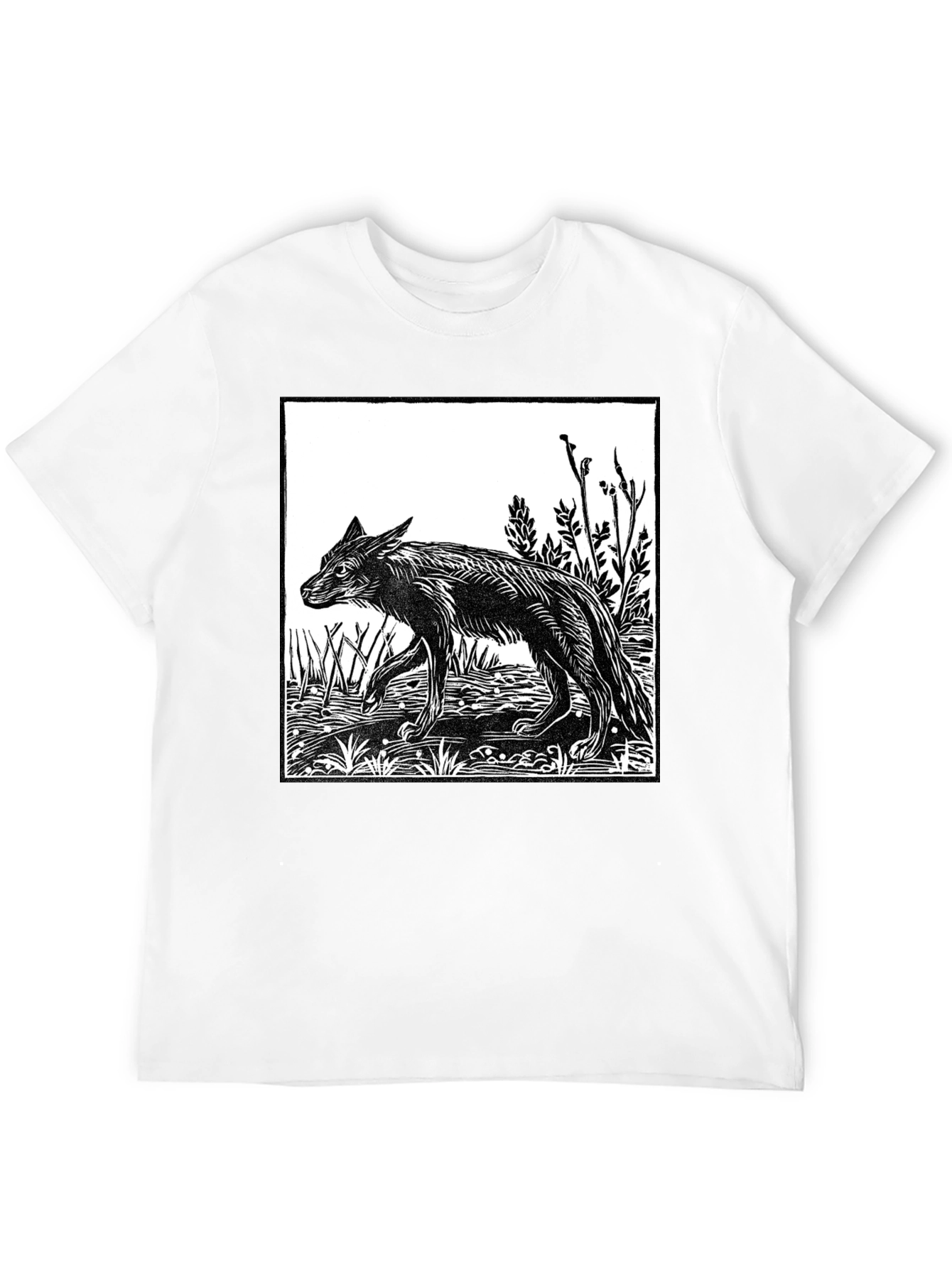 Black Woodcut Wolf Graphic T-Shirt - Black view 12