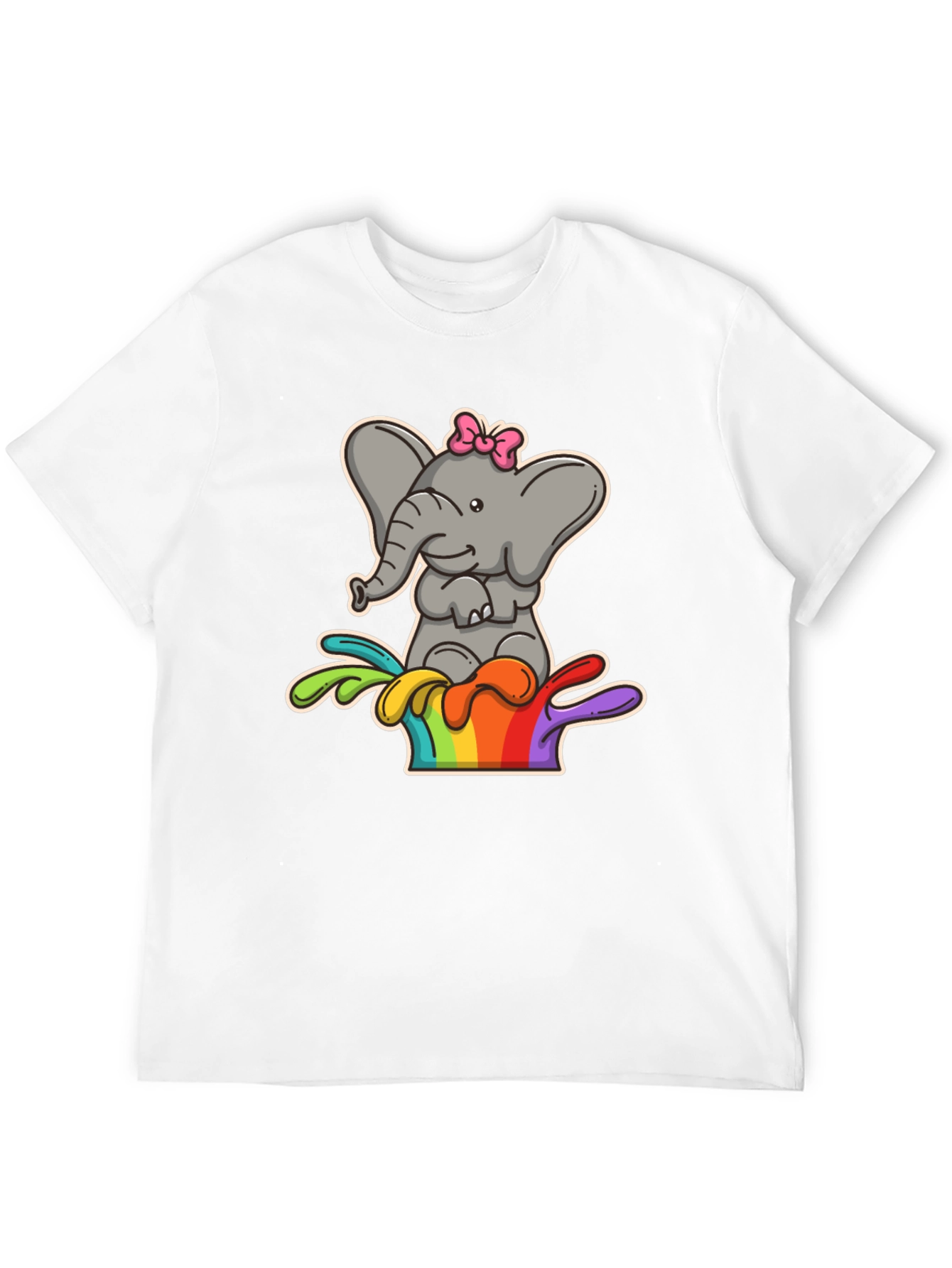 Black Elephant Rainbow Splash Tee - Cute Cartoon Graphic Shirt view 12