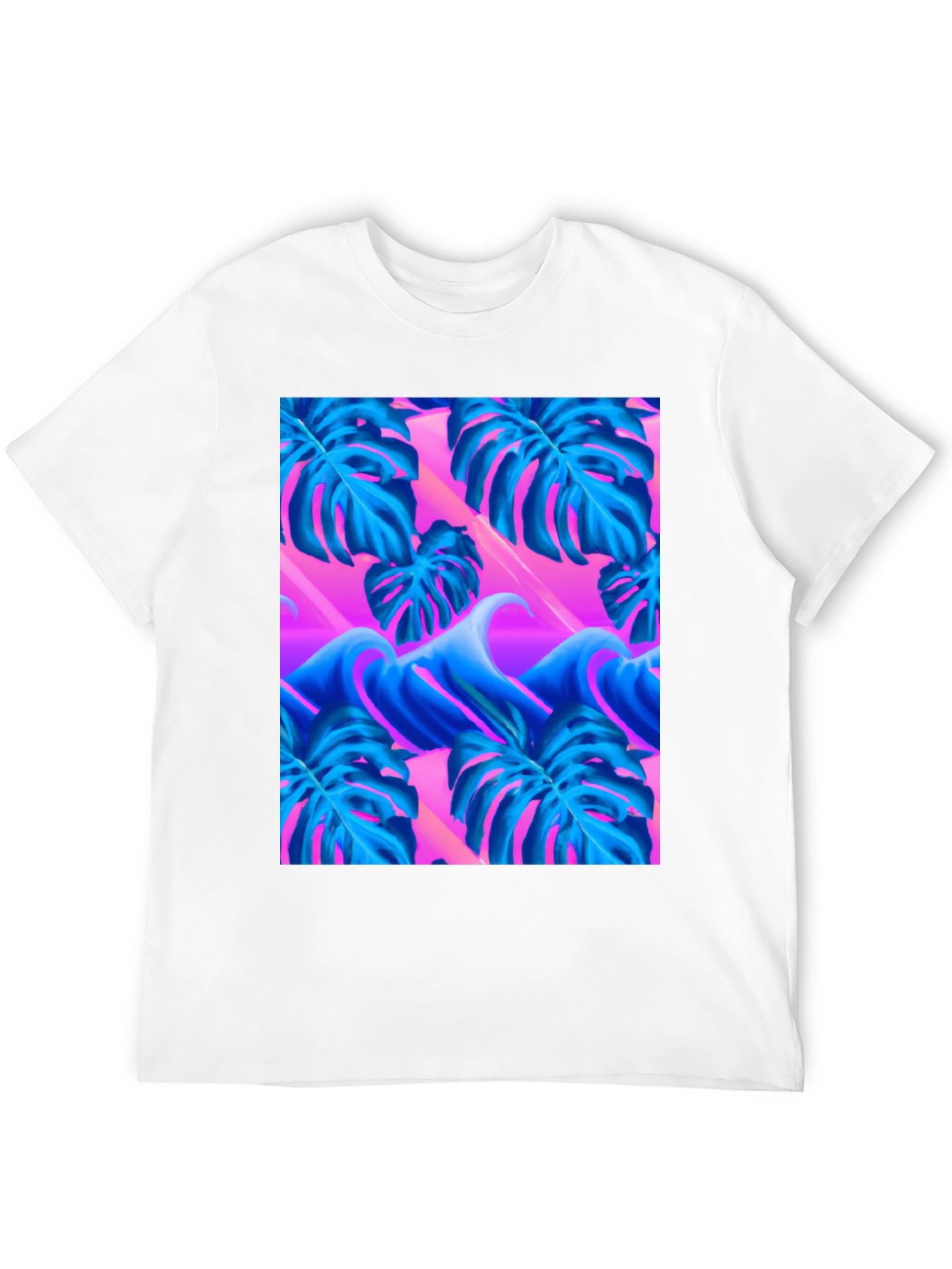 Black Vaporwave Monstera Leaf T-Shirt view 12