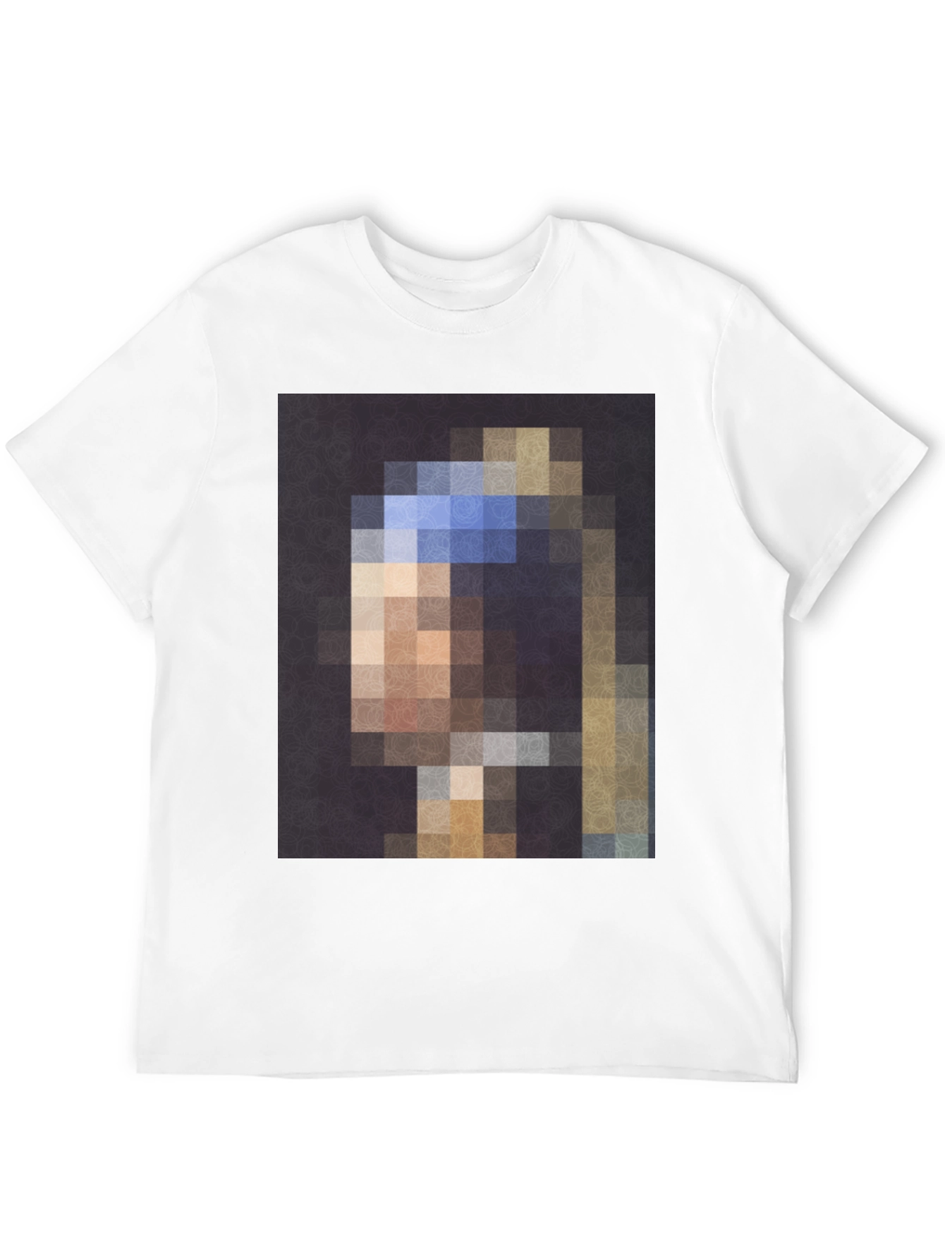 Black Pixelated Girl with a Pearl Earring T-Shirt view 12