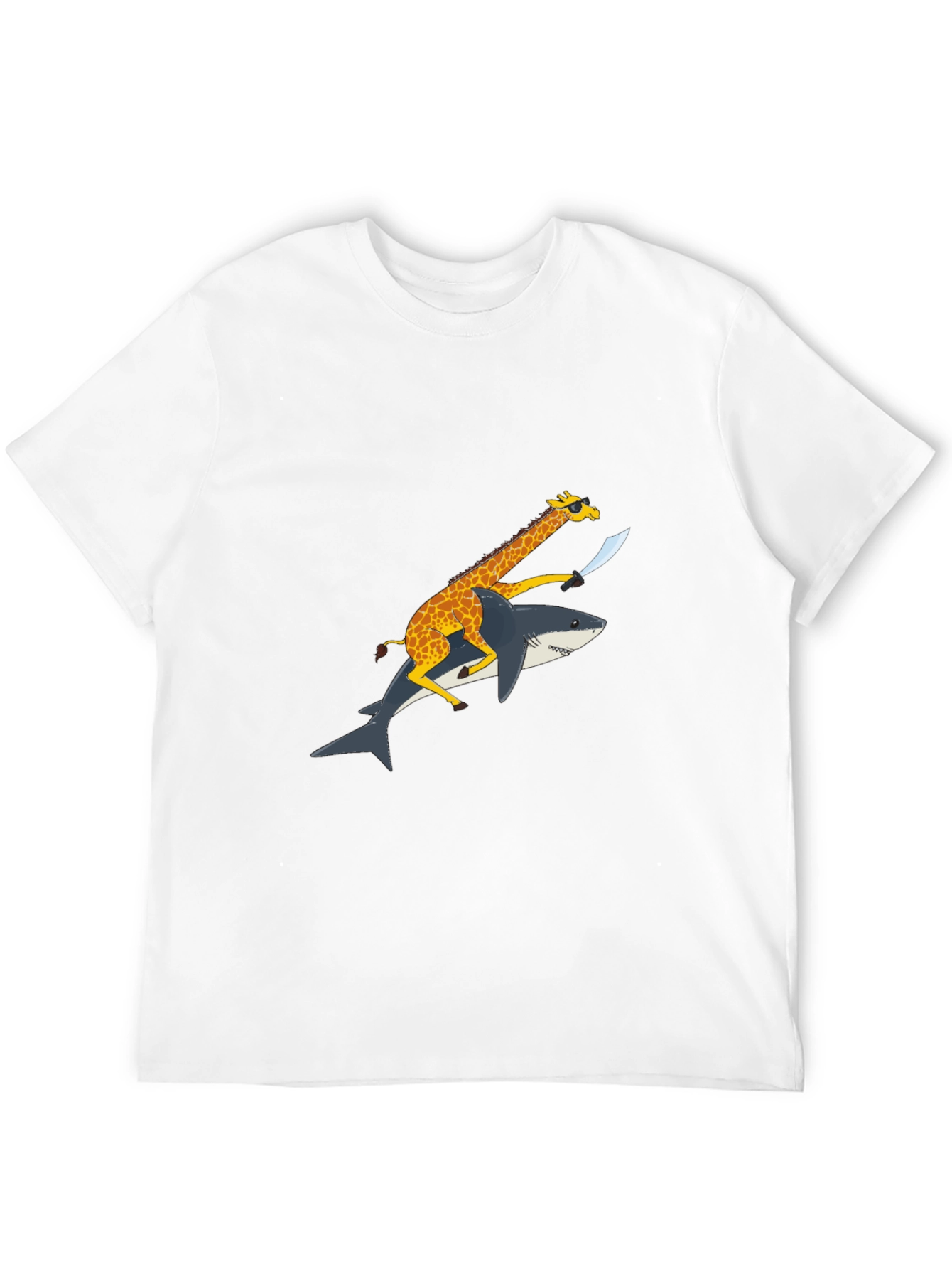 Black Giraffe Riding Shark Graphic Tee - Funny Animal Shirt view 12