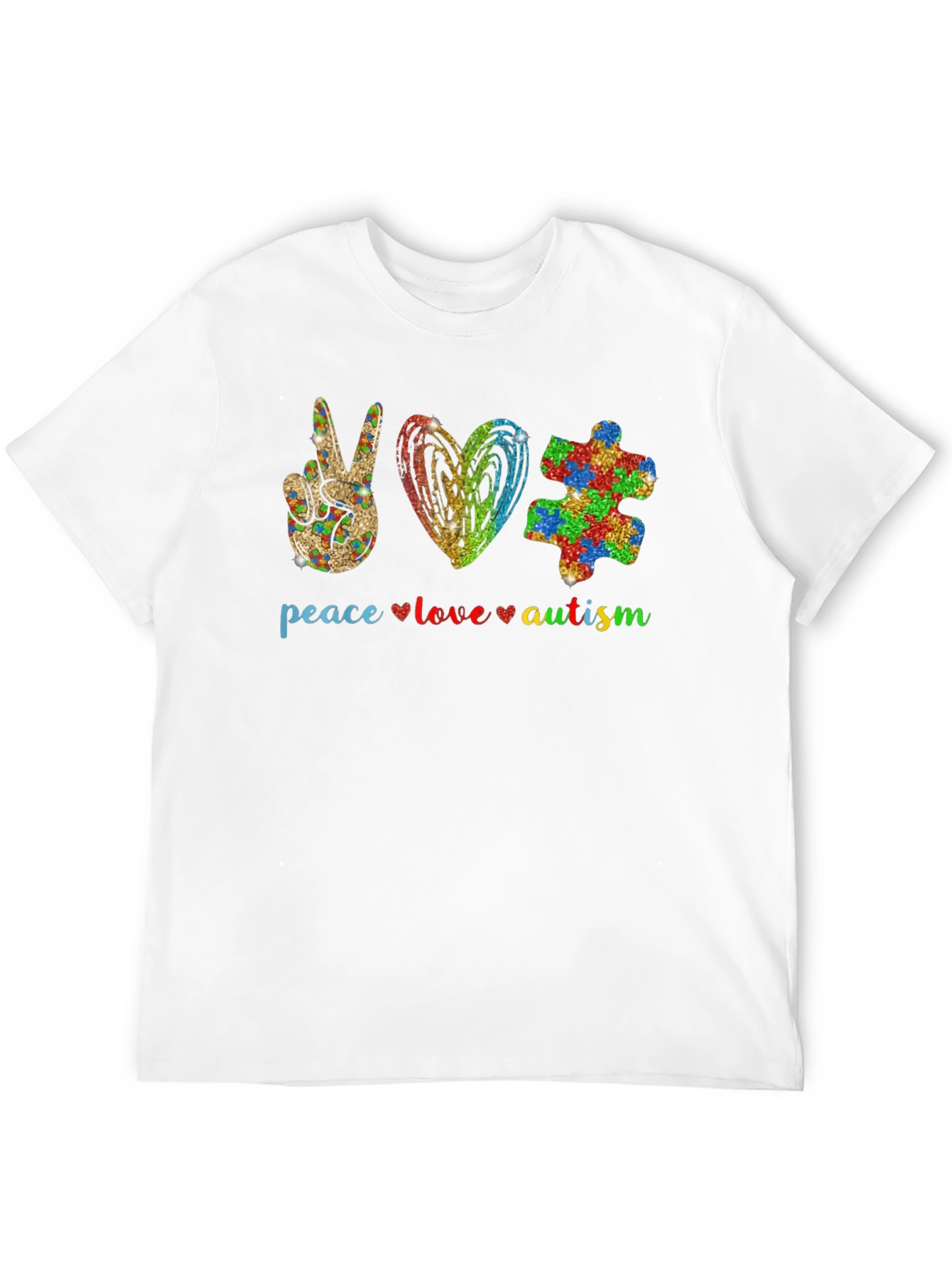 Black Peace Love Autism T-Shirt view 12