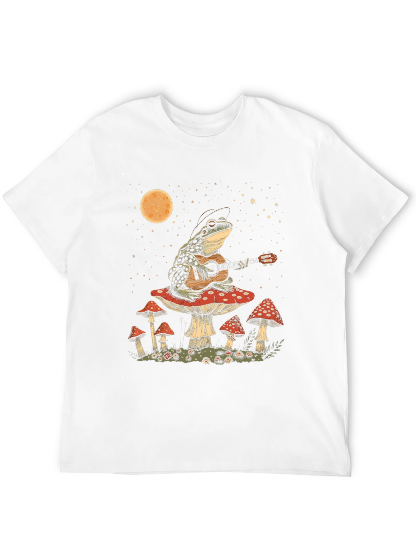 Black Frog Guitarist on Mushroom T-Shirt - Black Cotton Tee view 12