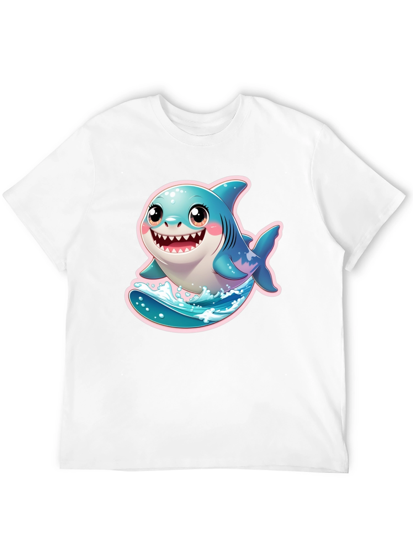 Black Cute Cartoon Shark Graphic Black T-Shirt view 12