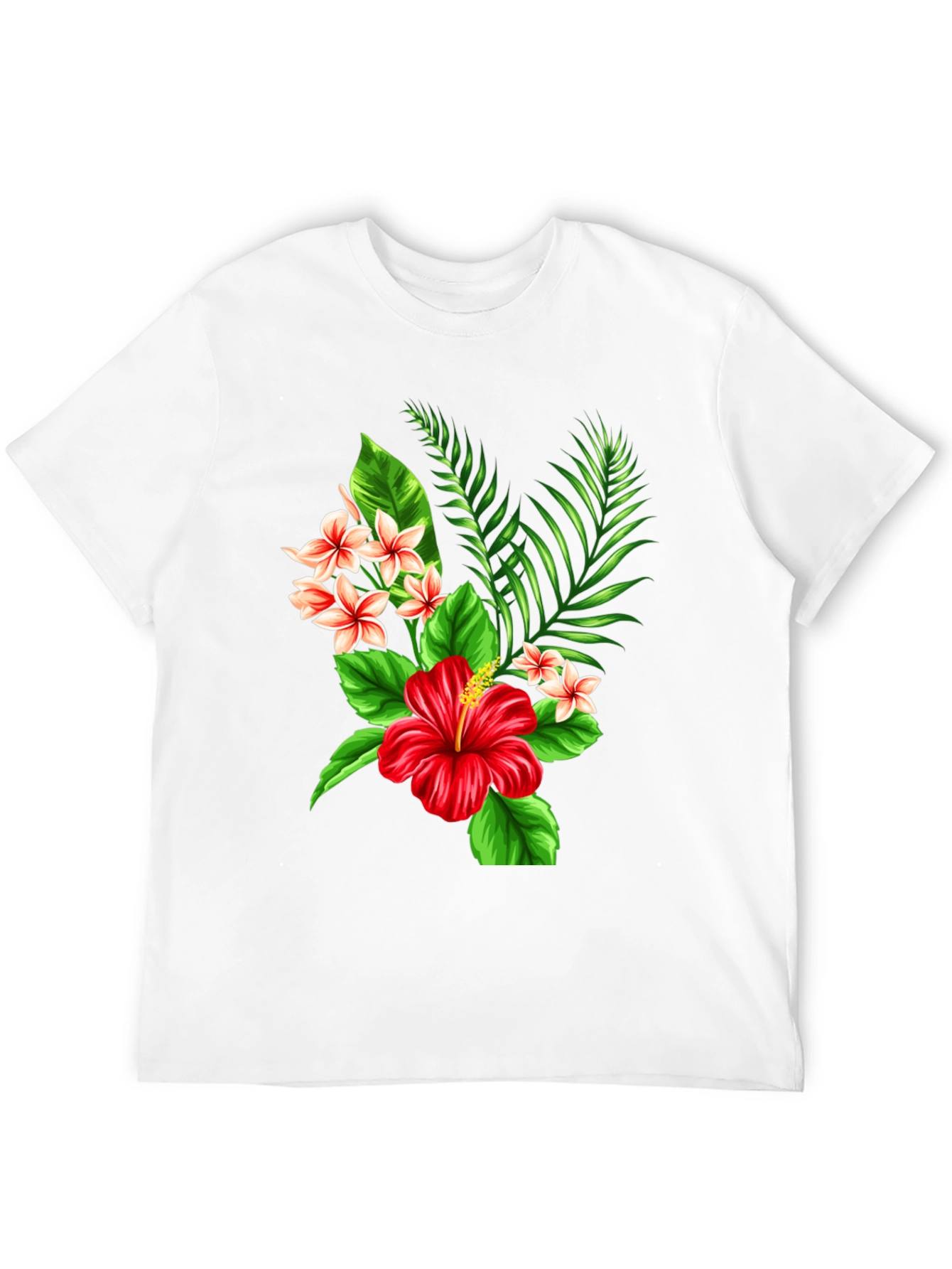 Black Tropical Floral T-Shirt - Red Hibiscus & Plumeria Design view 12
