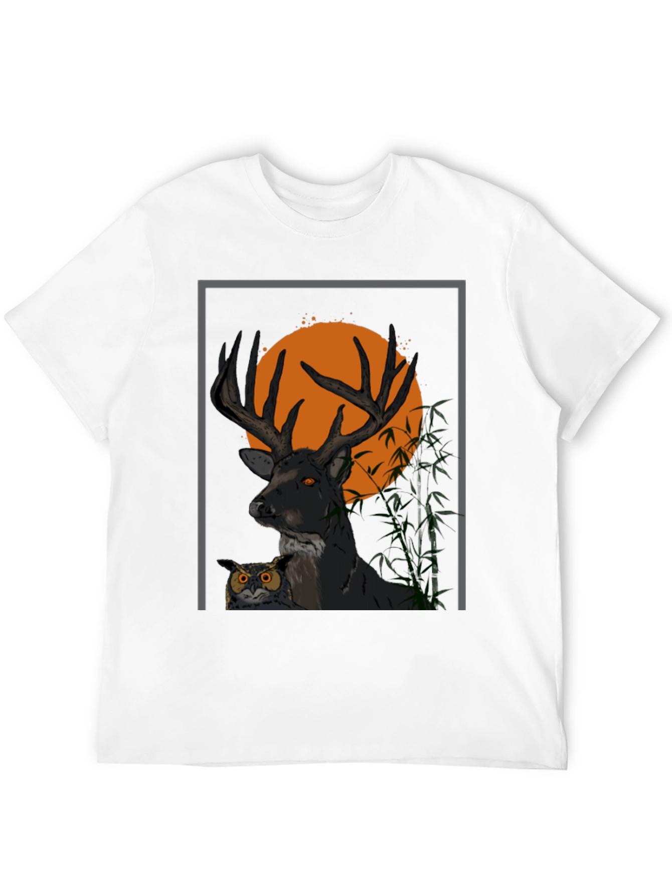 Black Deer & Owl Graphic Tee - Nature Inspired Men's Shirt view 12