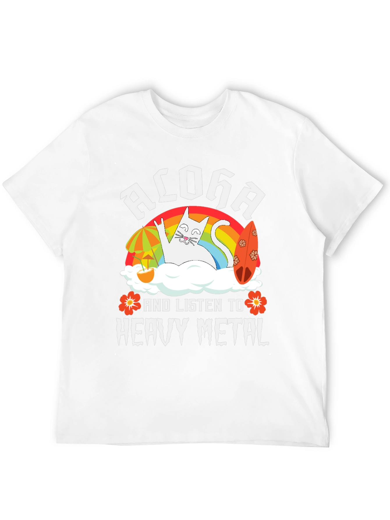 Black Aloha Heavy Metal Cat Graphic T-Shirt view 12