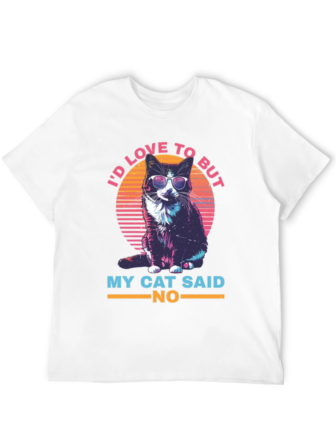 Black Cool Cat T-Shirt - I'd Love To But My Cat Said No view 12