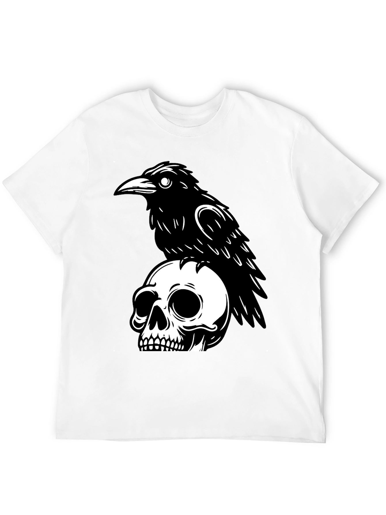 Black Raven on Skull Graphic T-Shirt - Black view 12