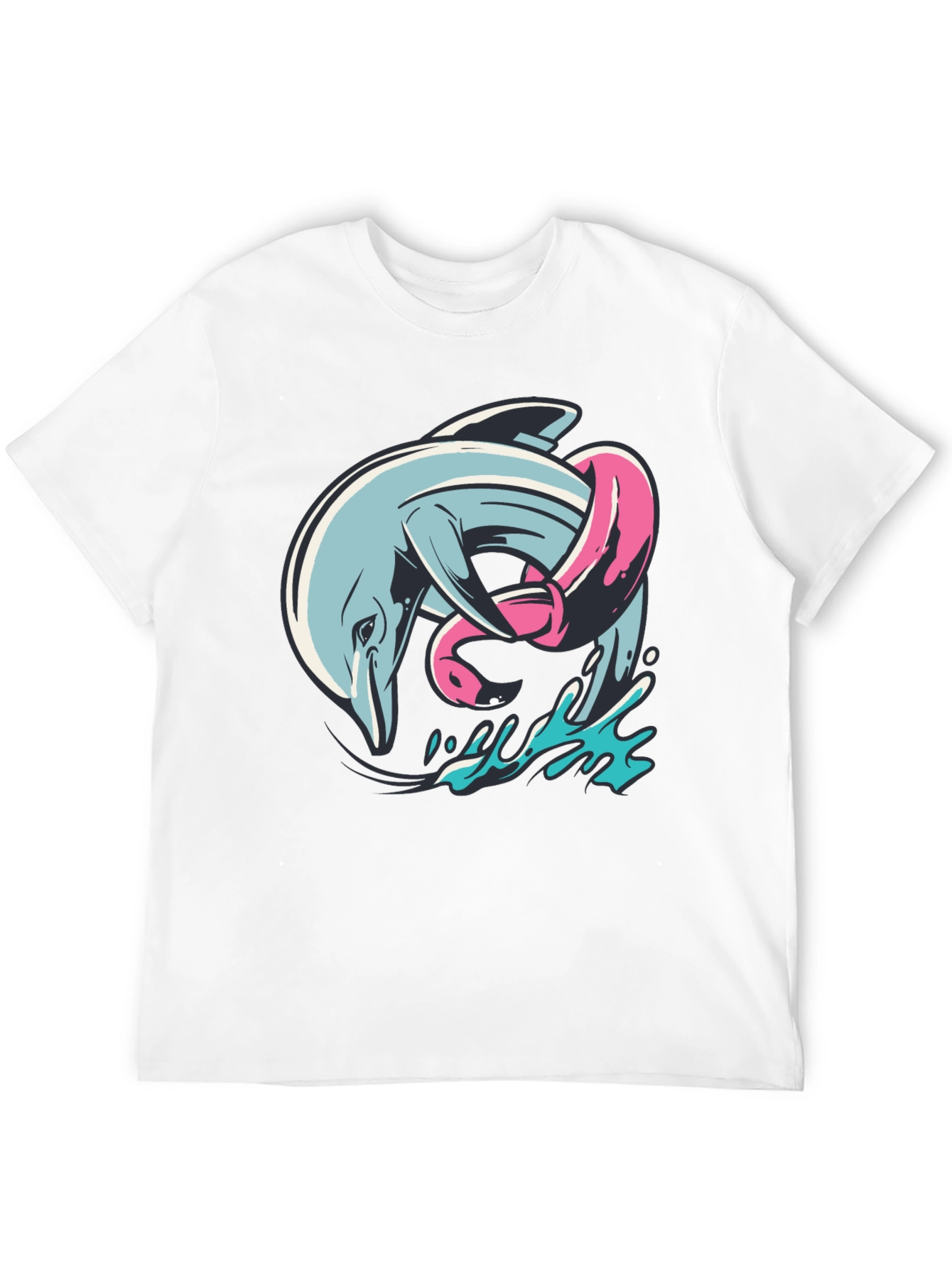 Black Dolphin & Flamingo T-Shirt - Unique Graphic Tee view 12
