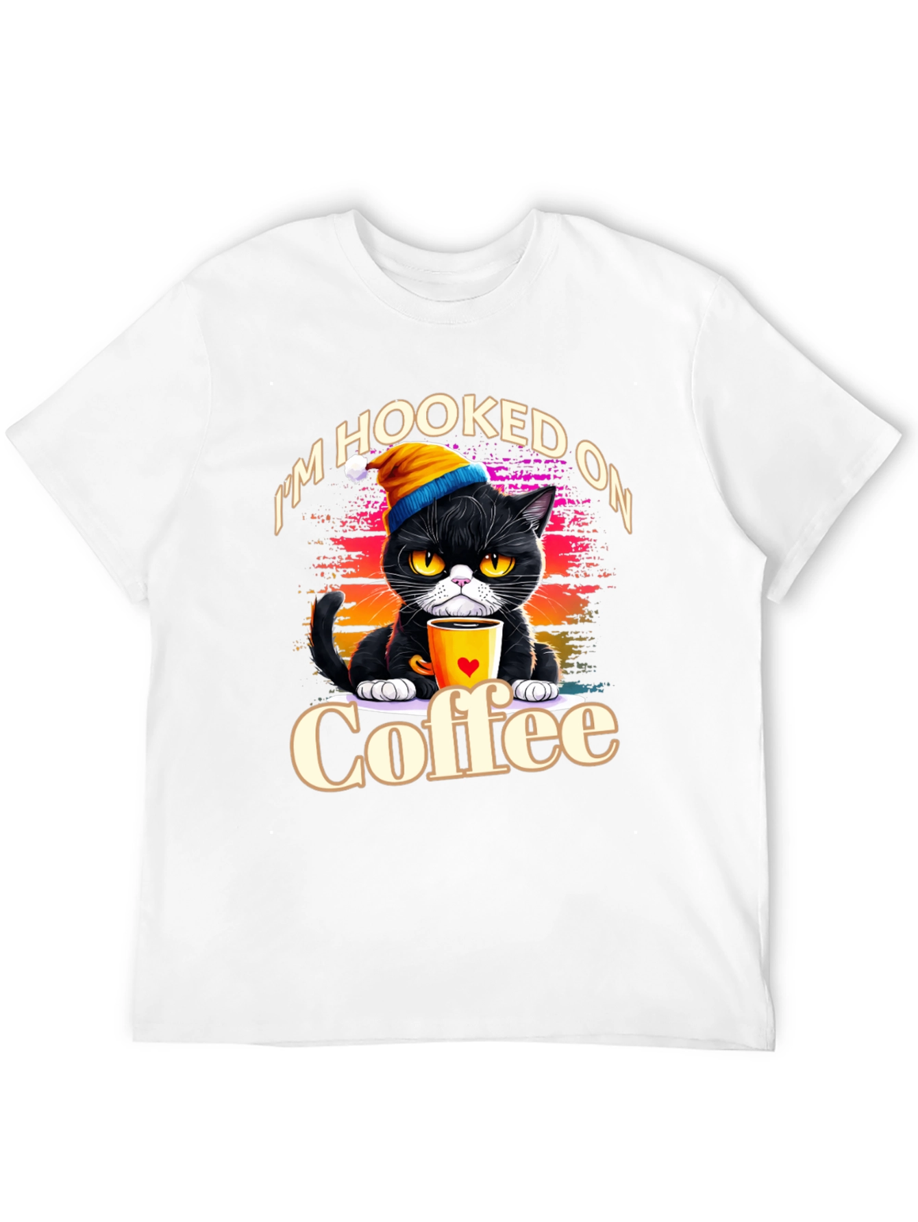 Black Hooked On Coffee Cat T-Shirt view 12
