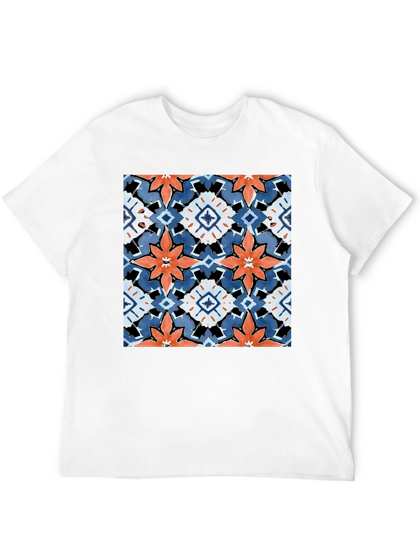 Black Black T-Shirt with Bold Floral Tile Design view 12