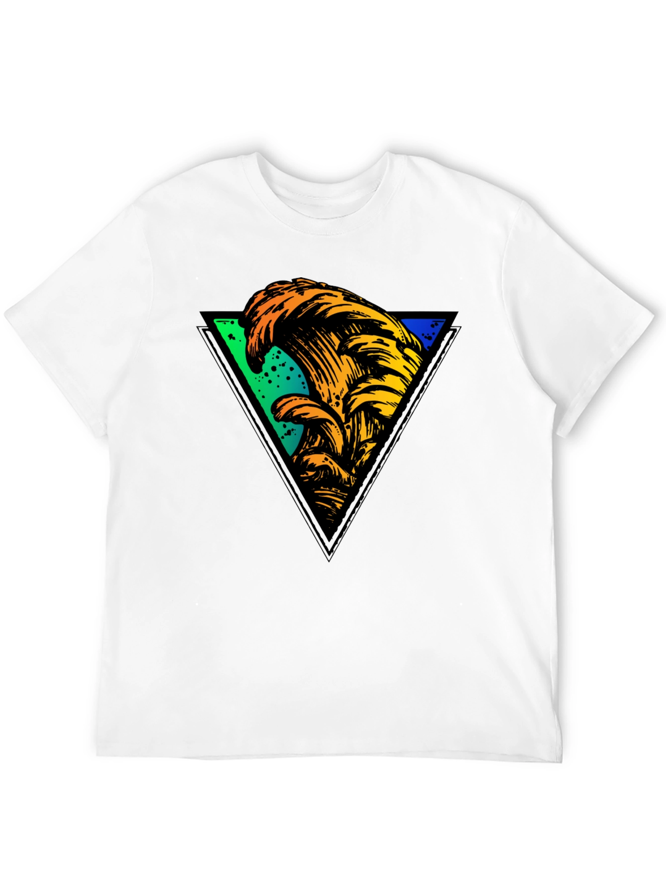 Black Wave Triangle Graphic Tee - Black Cotton T-Shirt view 12