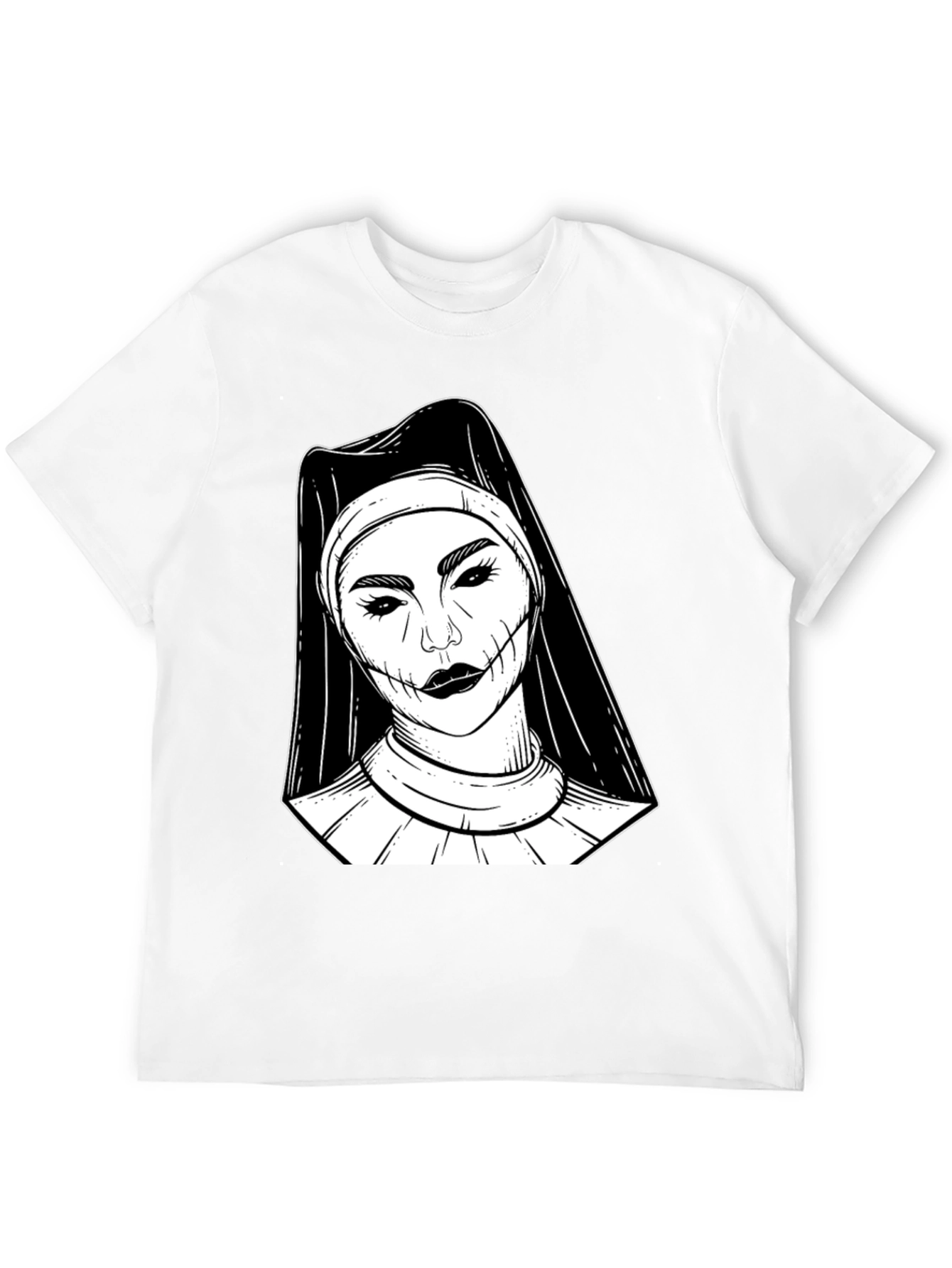 Black Creepy Nun Graphic Tee - Black Cotton Blend Shirt view 12