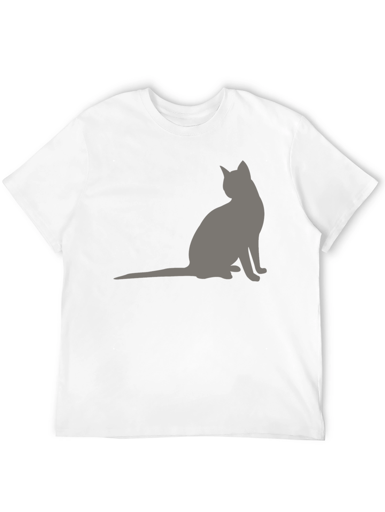 Black Men's Black T-Shirt with Grey Cat Silhouette view 12