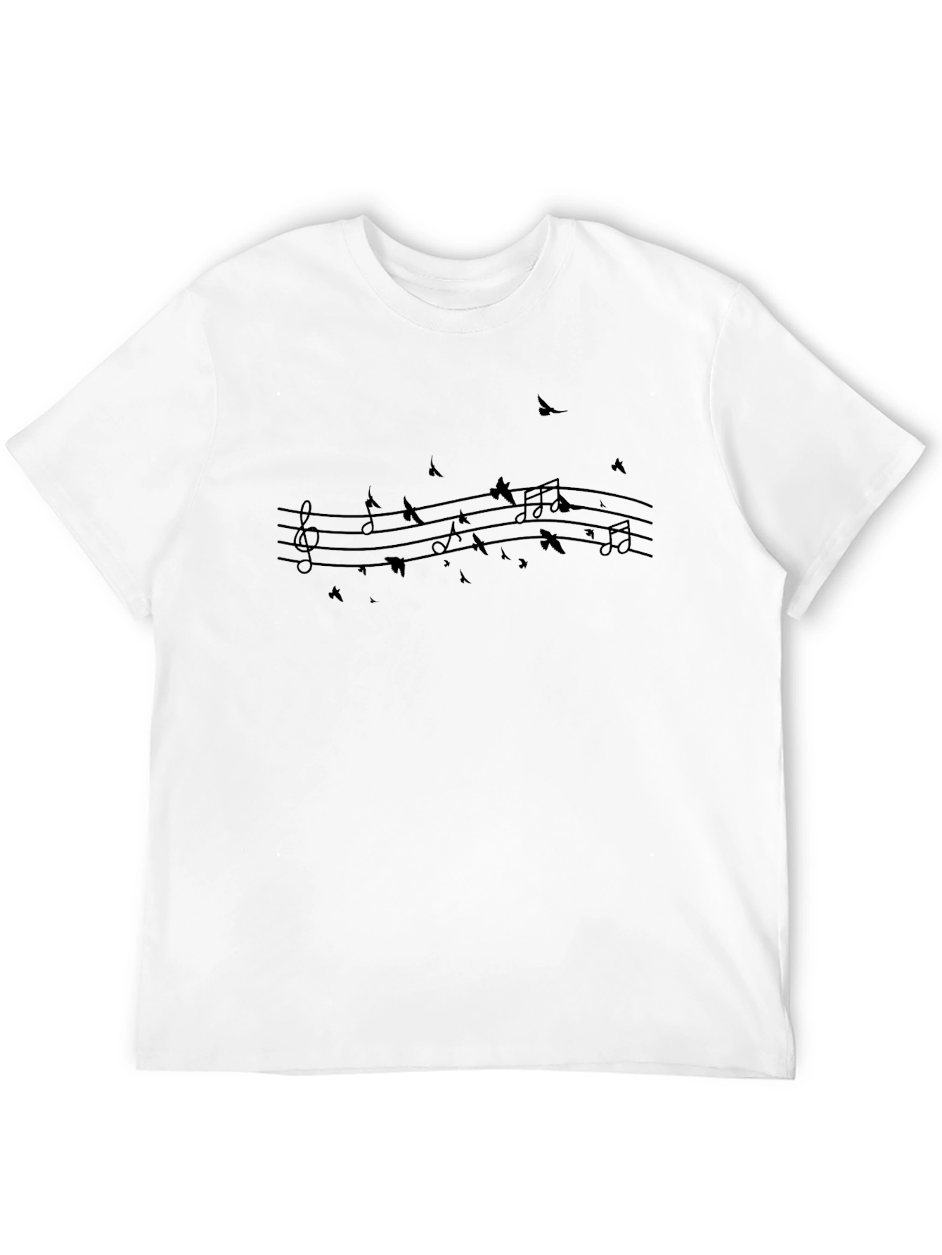 Black Musical Note Bird Print Black T-Shirt view 12