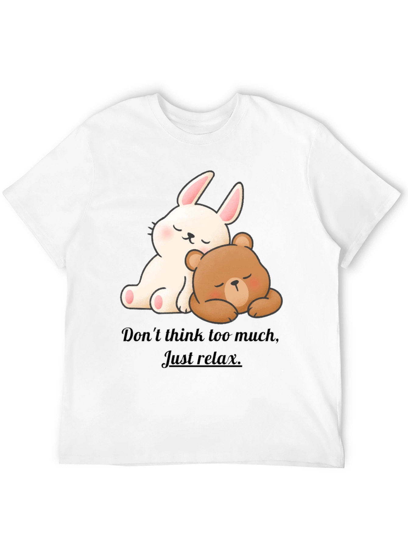 Black Cute Cartoon Bunny & Bear Relax T-Shirt view 12