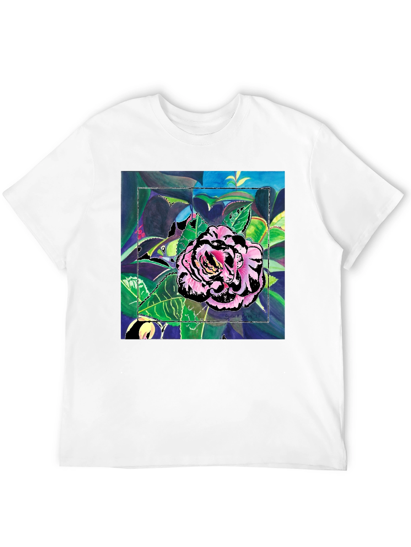 Black Floral Art Print Black T-Shirt view 12
