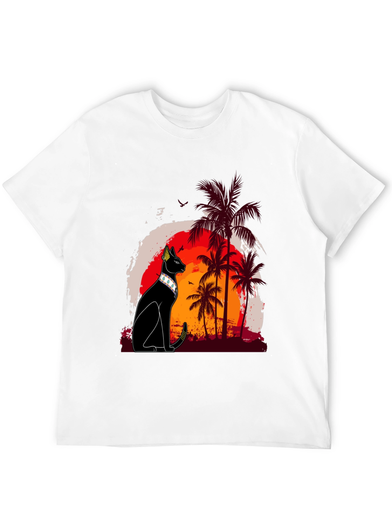 Black Egyptian Cat Palm Sunset Graphic Tee view 12