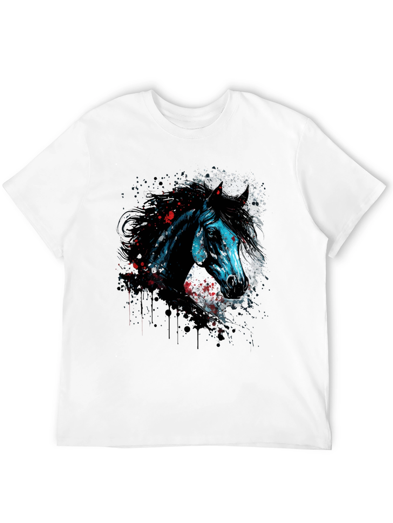 Black Horse Graphic Print T-Shirt, Men's Black Tee view 12