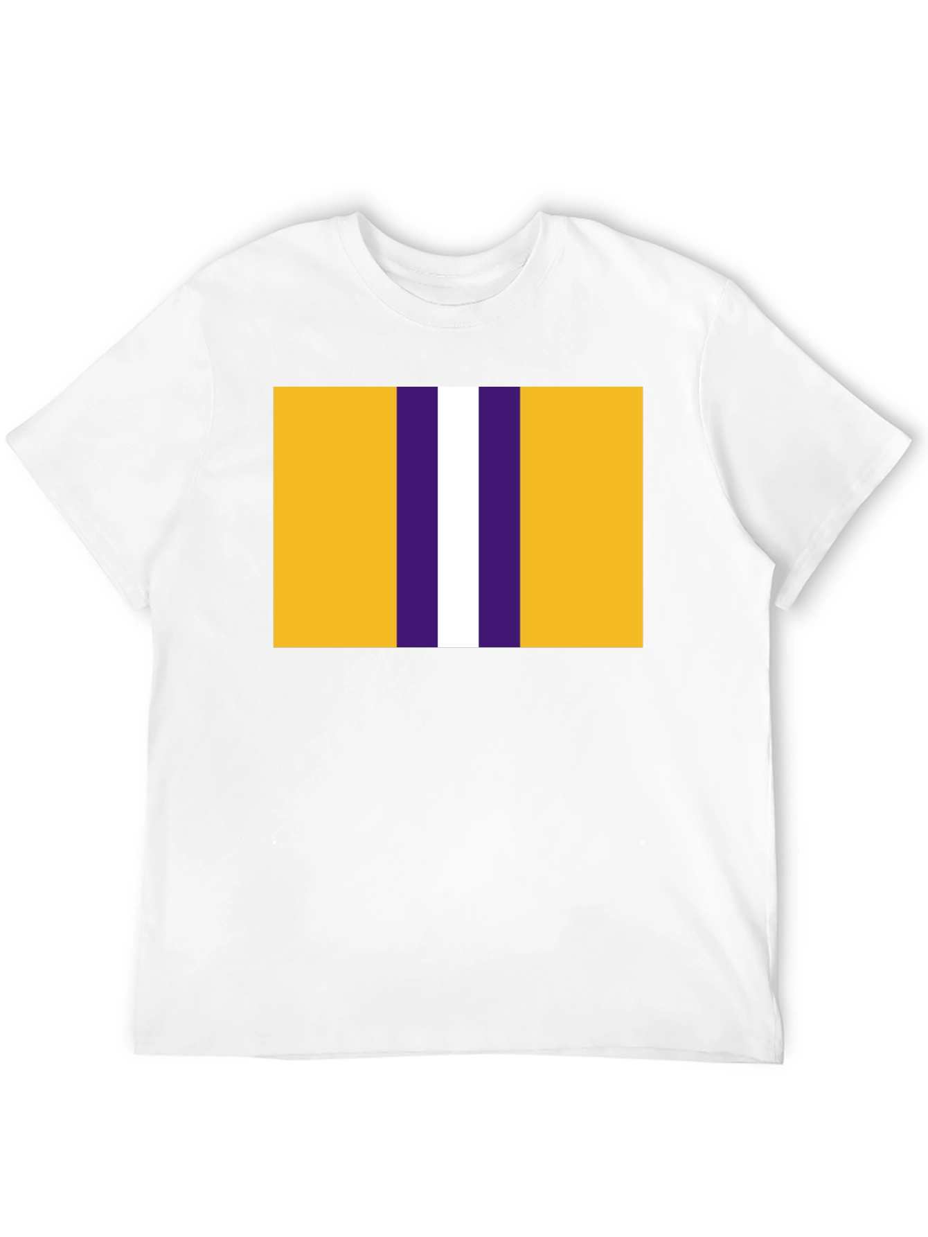 Black Striped Graphic T-Shirt - Gold, Purple, and White Design view 12