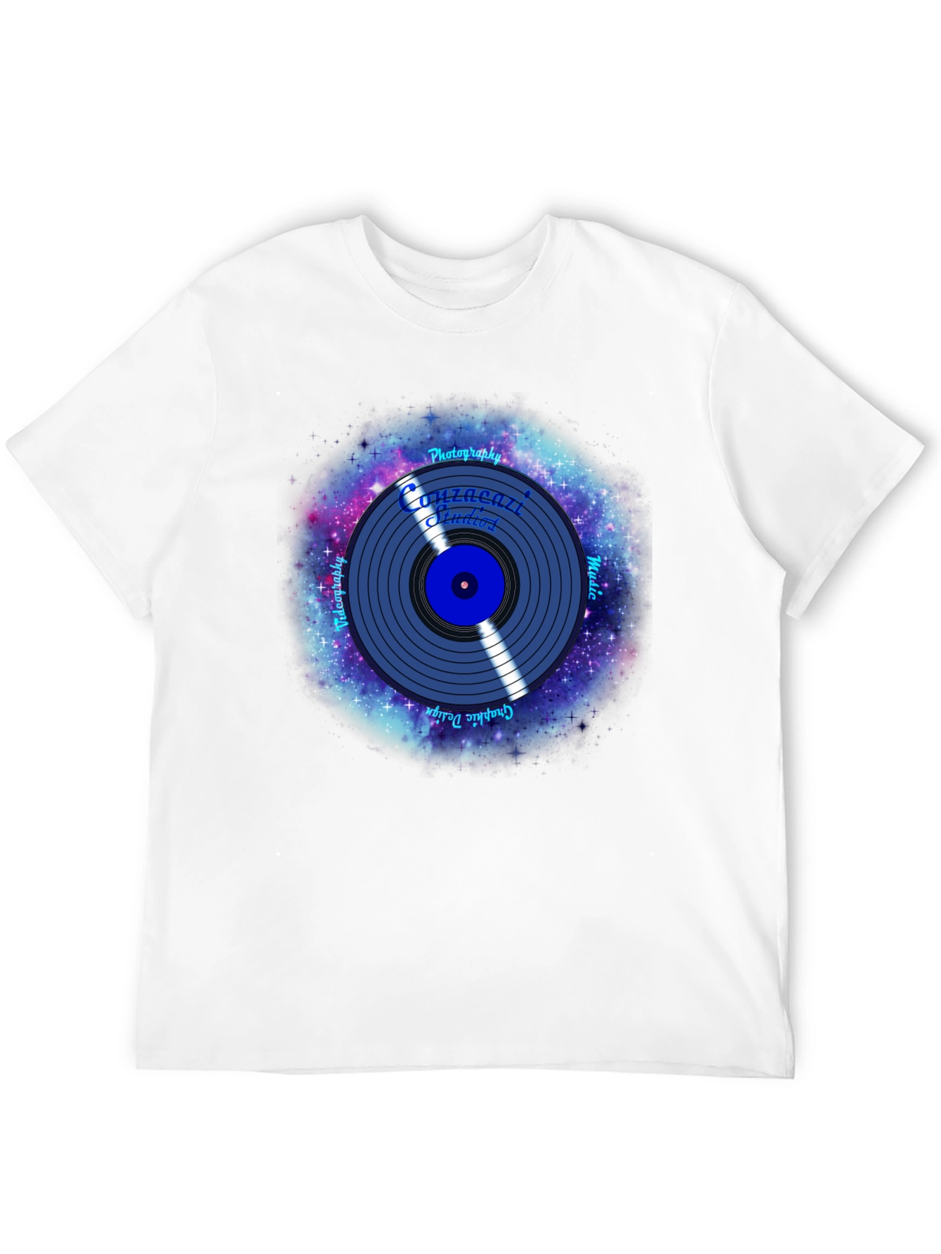 Black Galaxy Vinyl Record Graphic T-Shirt view 12