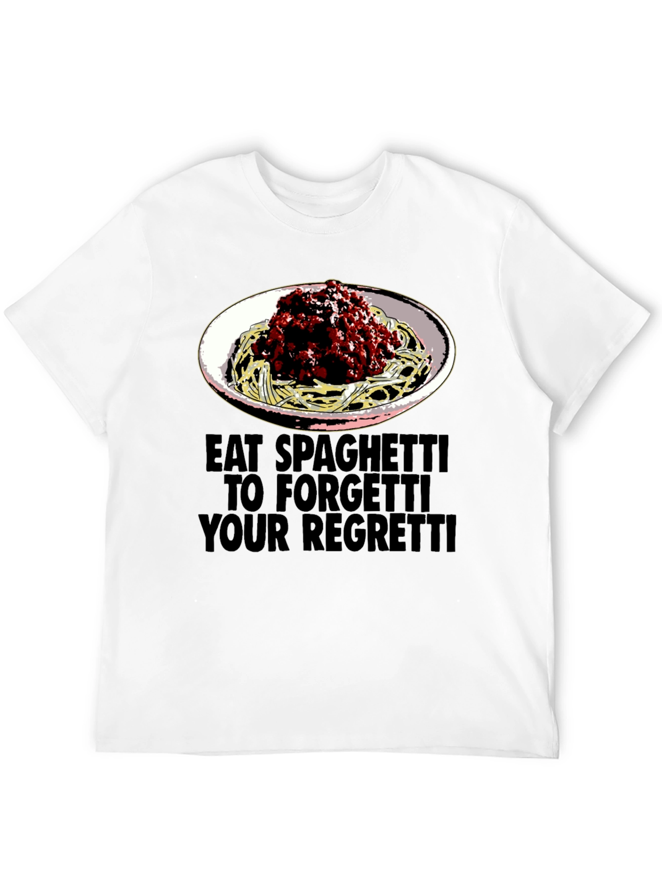Black Eat Spaghetti T-Shirt: Forget Your Regretti Fun Tee view 12