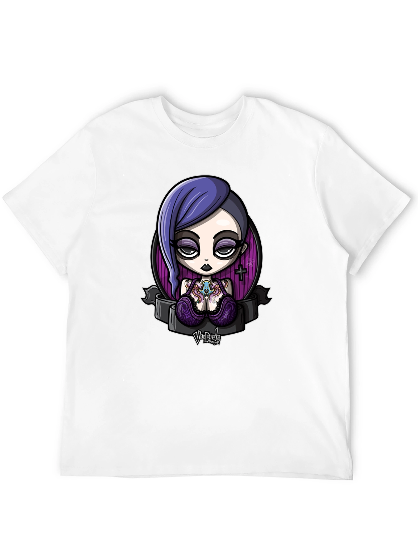 Black Gothic Cartoon Girl Graphic Black T-Shirt view 12