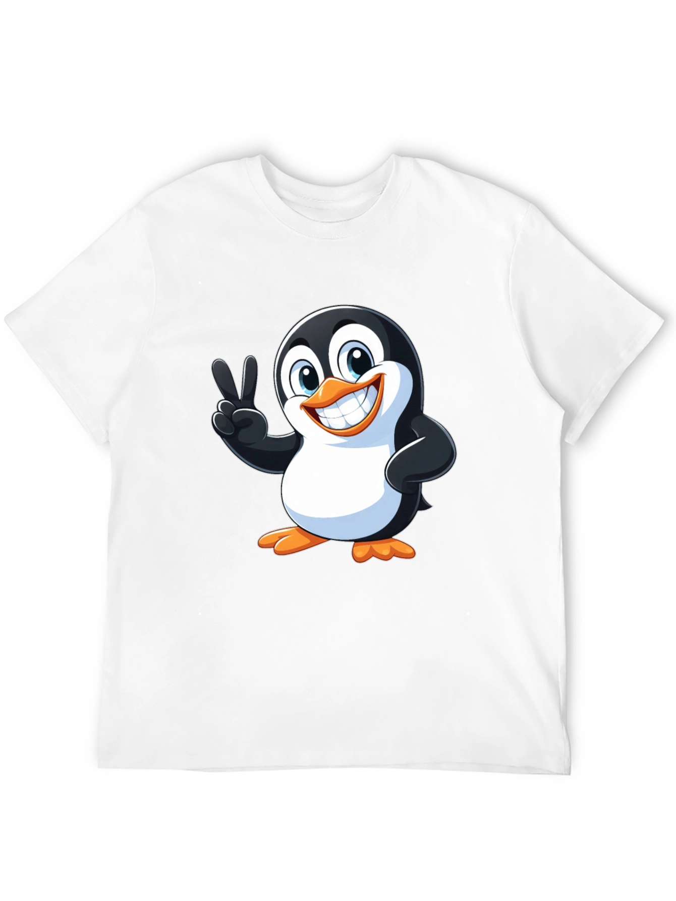 Black Cute Penguin Peace Sign Graphic T-Shirt view 12