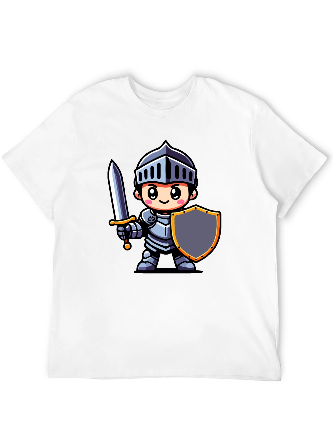 Black Cartoon Knight Graphic Tee - Black Cotton T-Shirt view 12