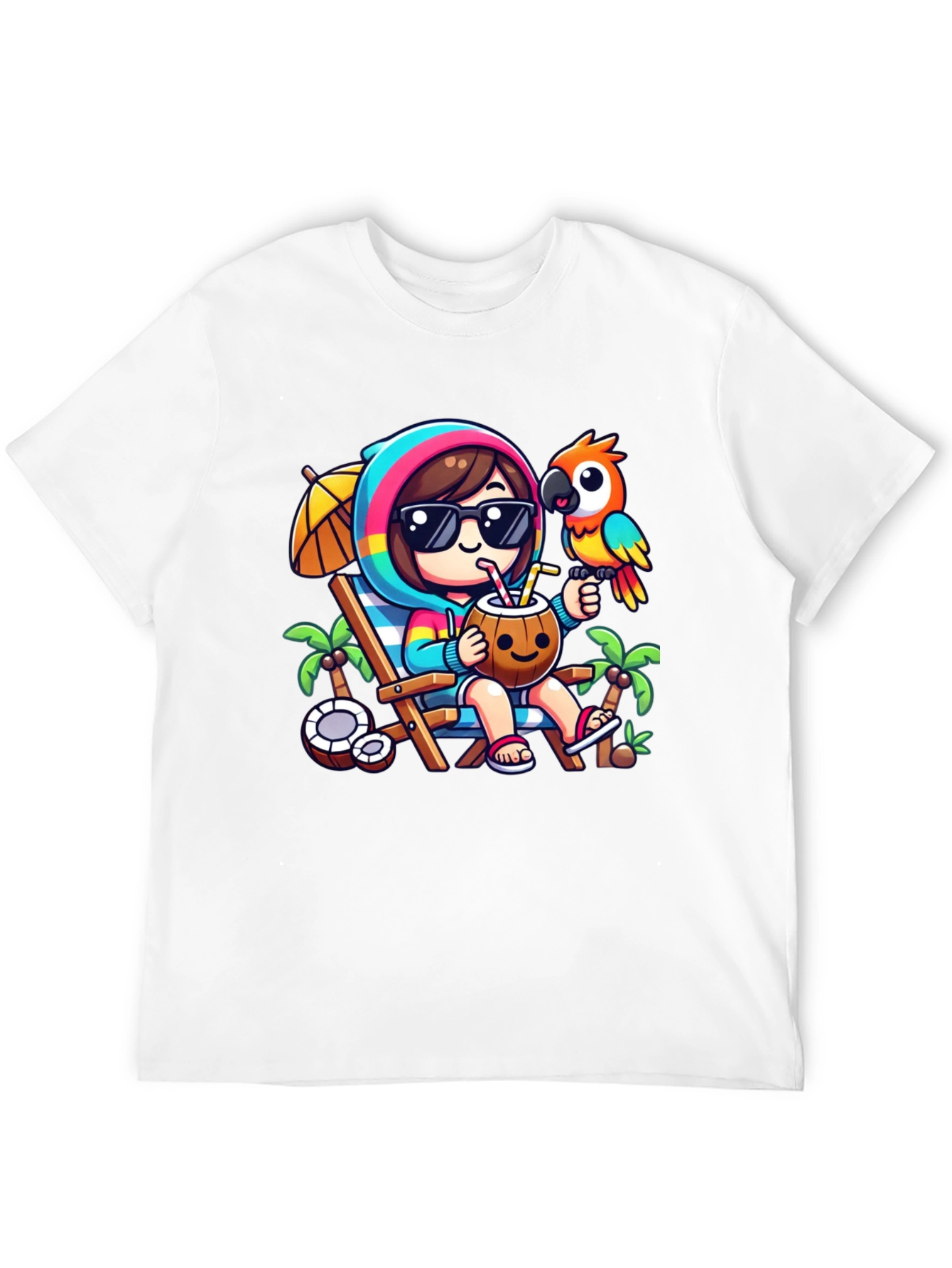 Black Tropical Vibes T-Shirt: Relaxing Beach Cartoon Tee view 12