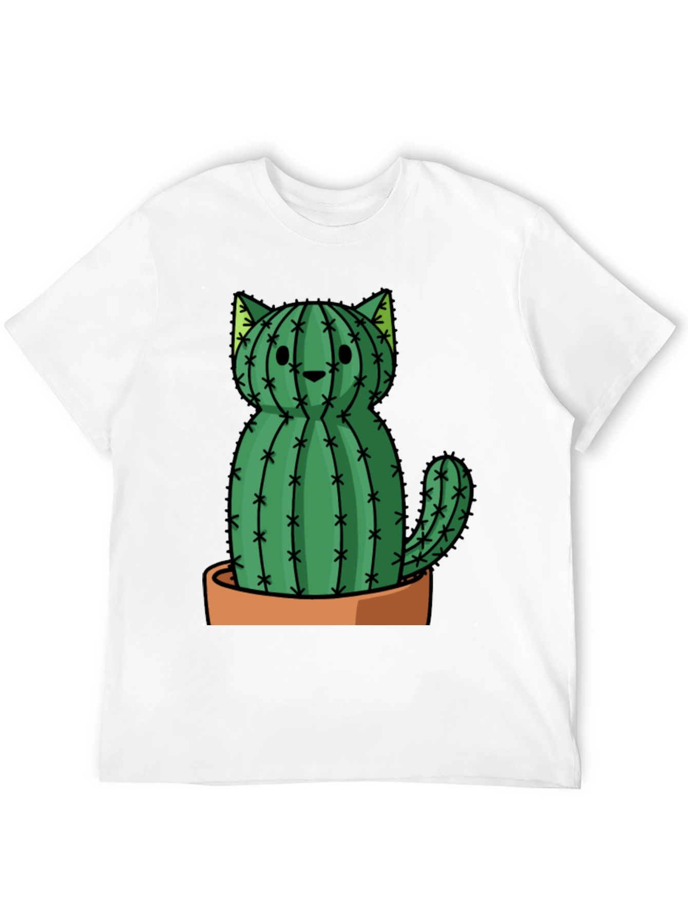 Black Cactus Cat Graphic Tee - Trendy Plant Lover Shirt view 12