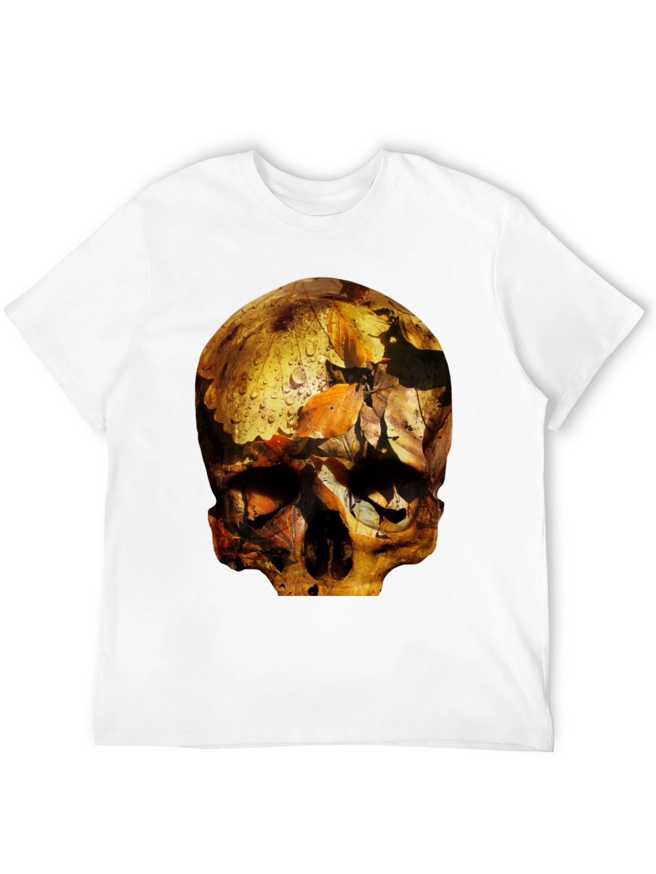 Black Skull Graphic Tee - Fallen Leaves Design view 12