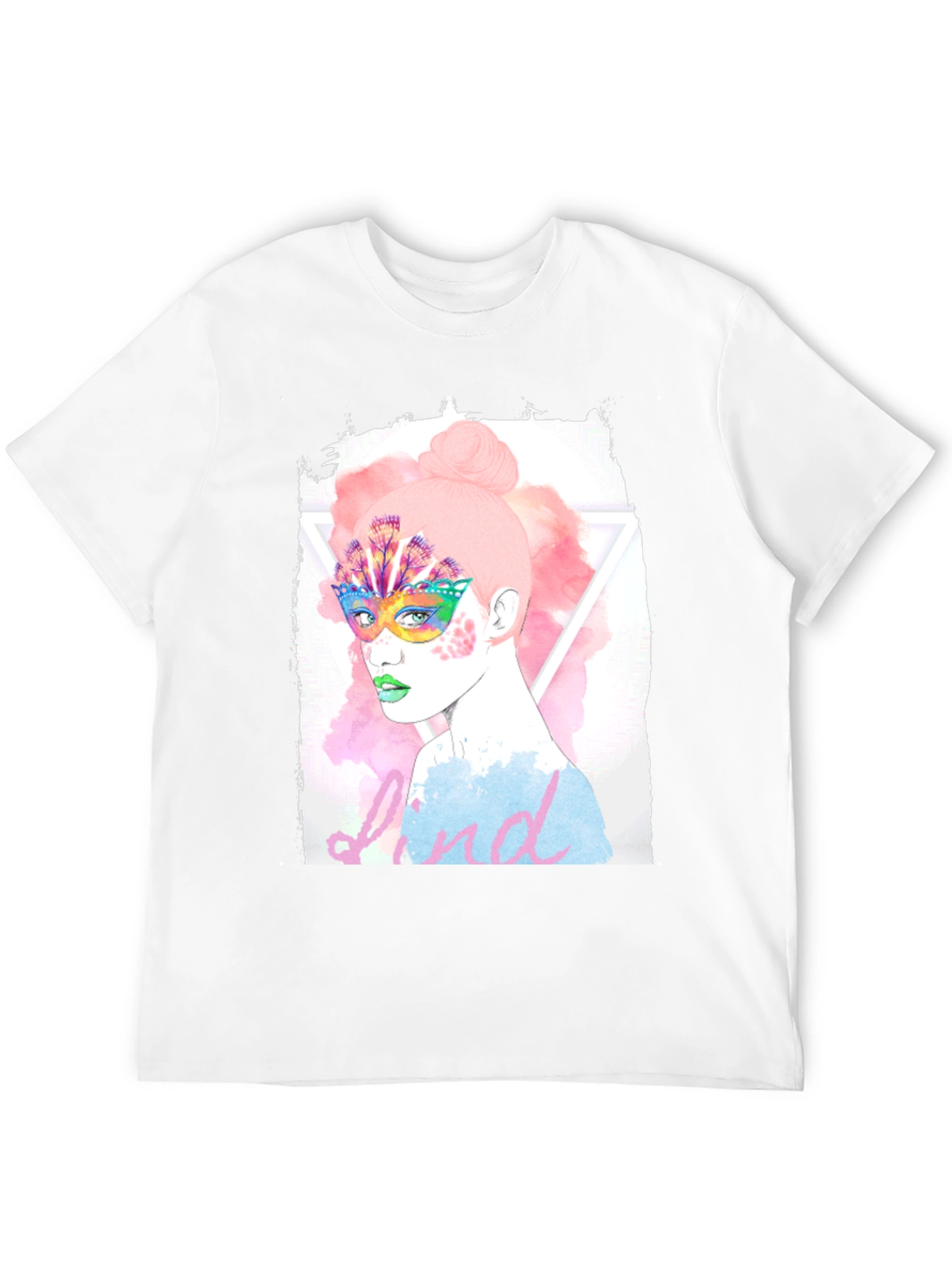 Black Graphic Print Tee - Colorful Mask Woman view 12