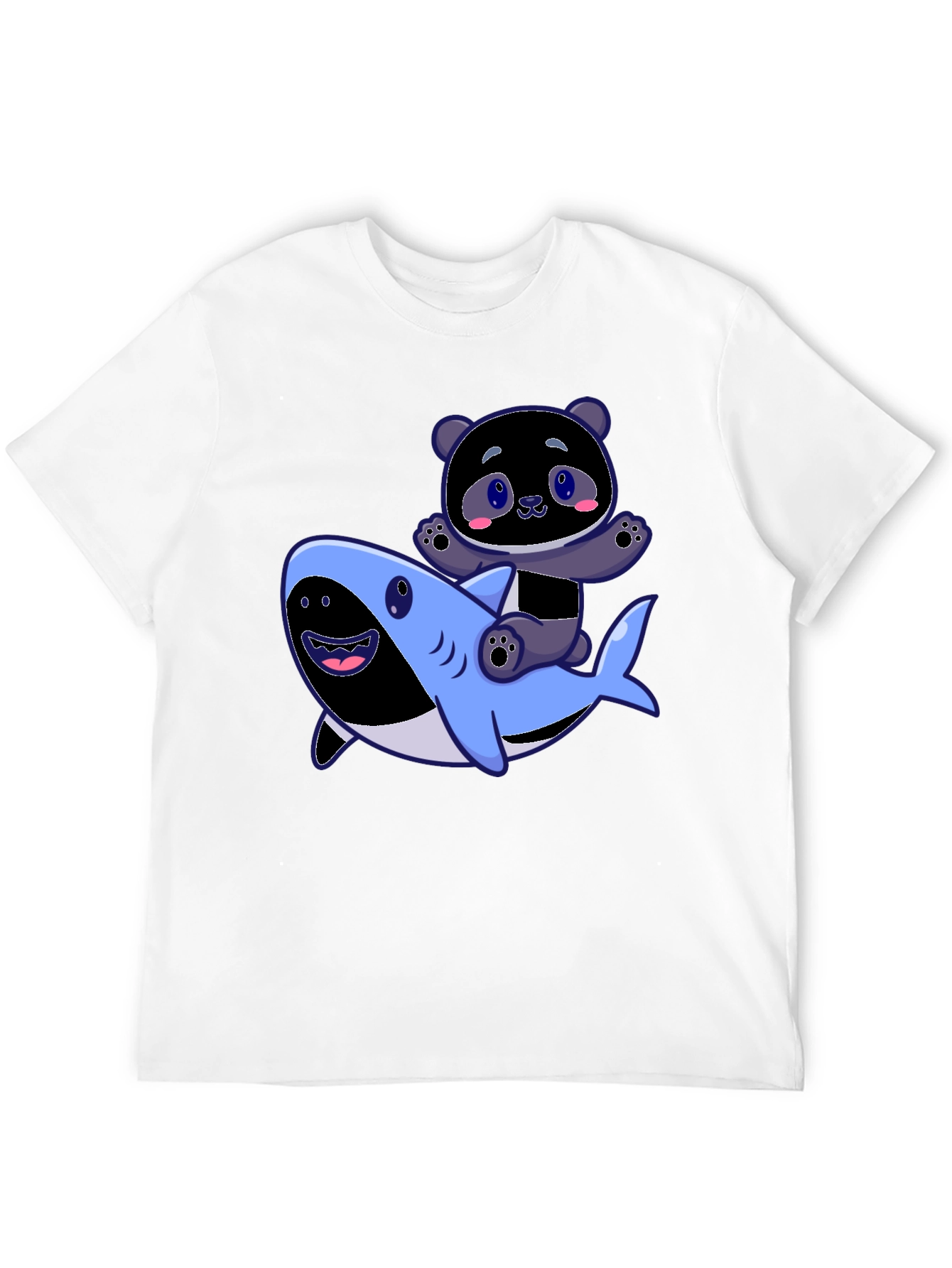 Black Panda Riding Shark Graphic Tee - Fun Black T-Shirt view 12