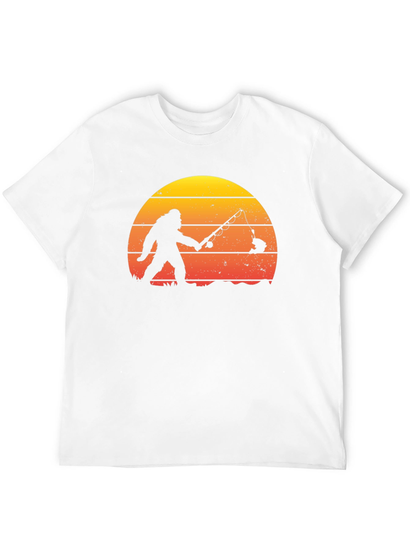 Black Bigfoot Fishing Sunset Graphic T-Shirt view 12